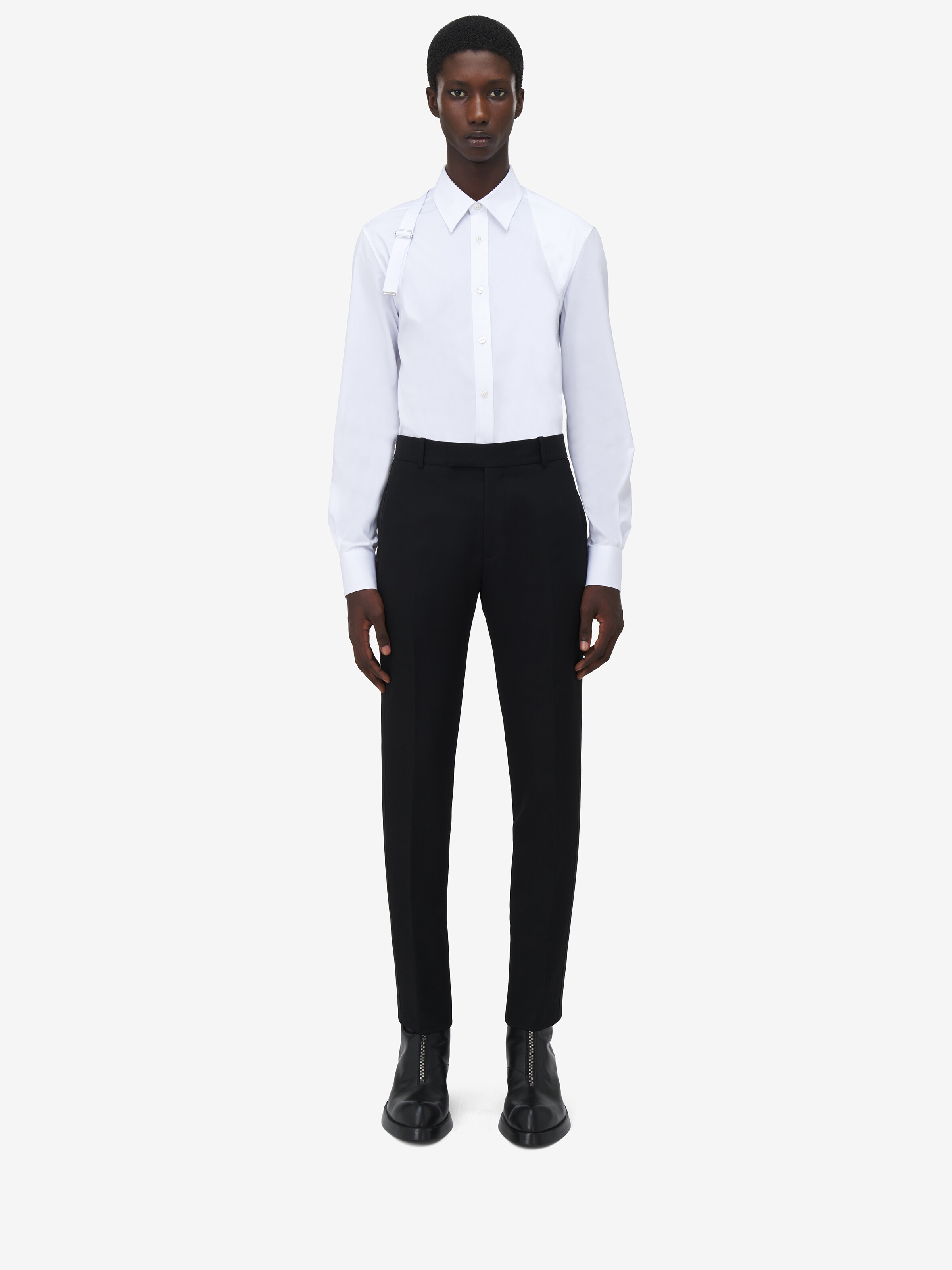 Men's Low-waisted Tuxedo Cigarette Trousers in Black in 100% Wool | Alexander McQueen - image 2