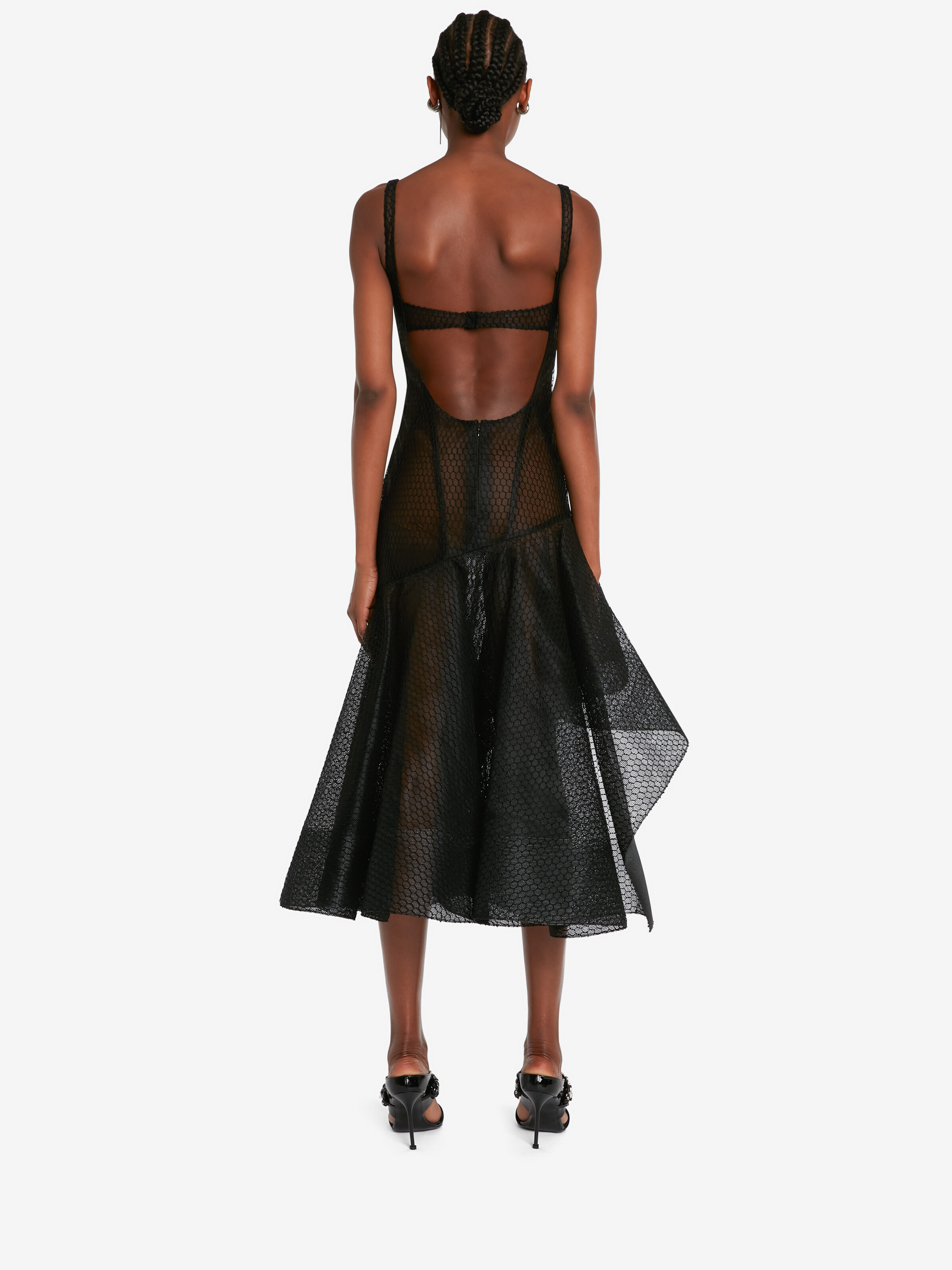 Robe Résille En Tulle Asymétrique