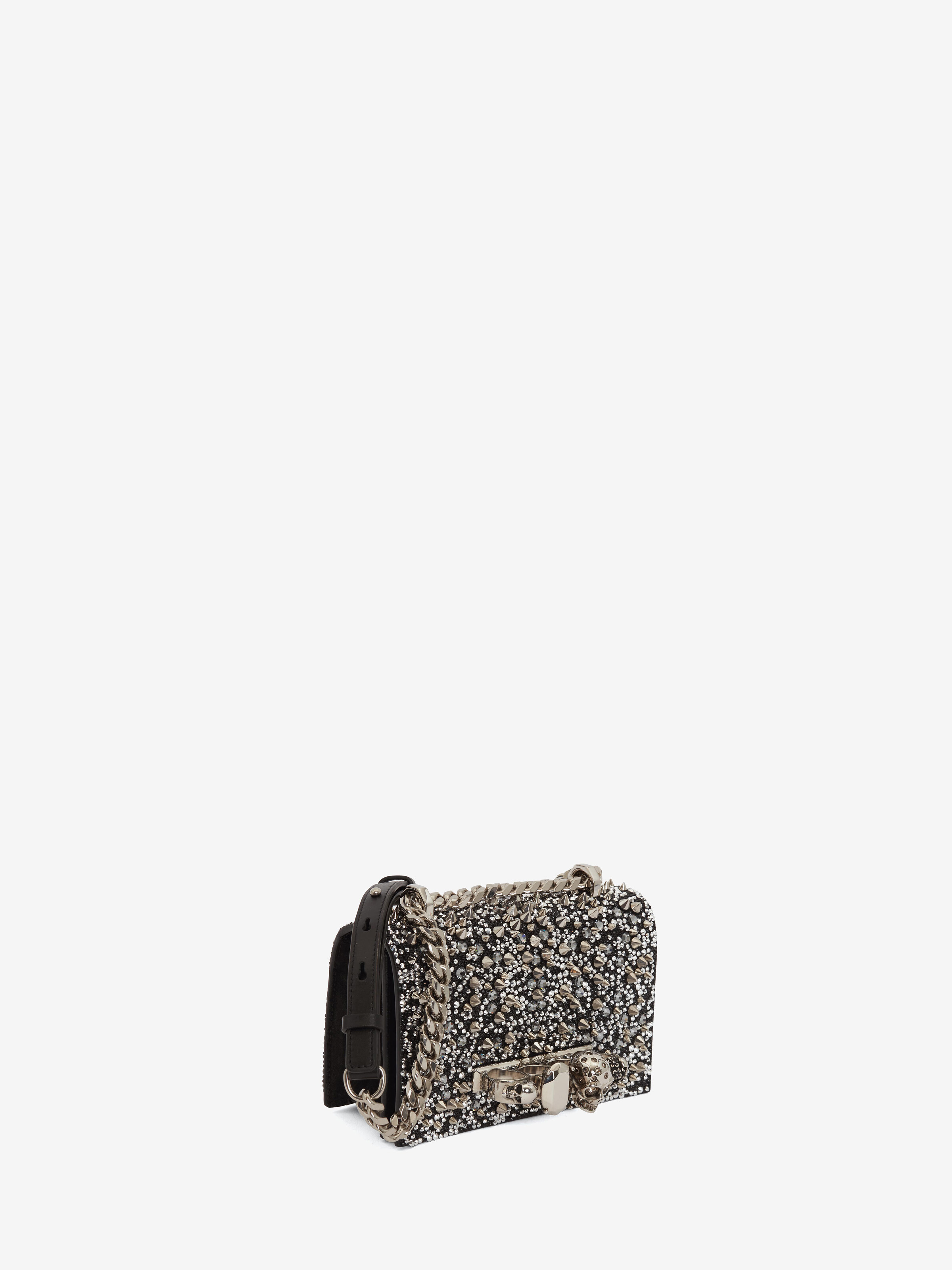Alexander Mcqueen Jeweled Mini Crystal Satchel Bag In Black/silver