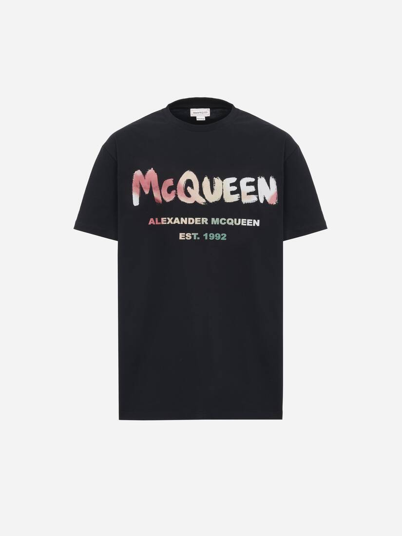 Solarised McQueen Graffiti T-shirt in Black | Alexander McQueen ES