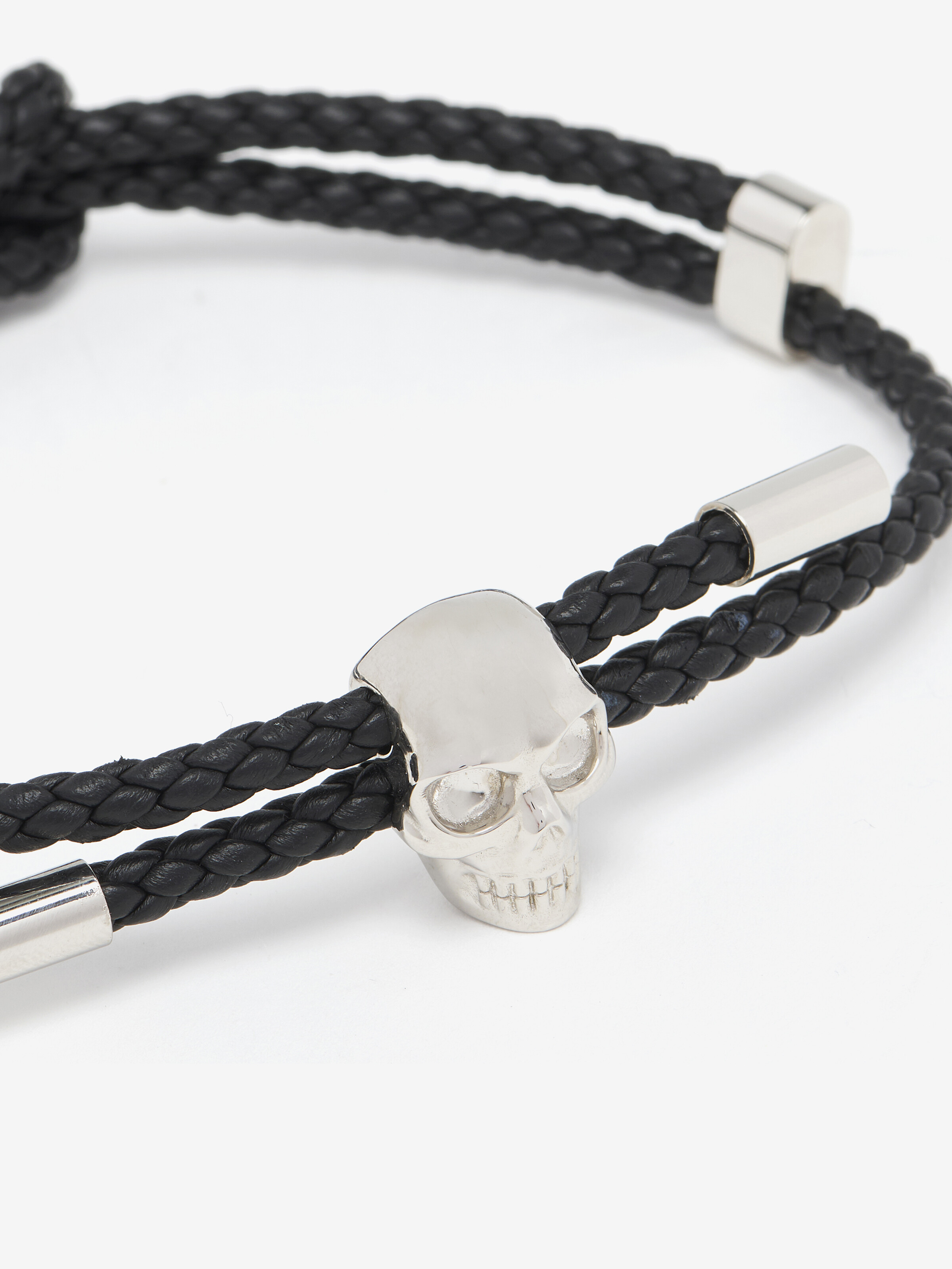 Men's Skull Leather Bracelet in Black in 80% Calf Leather, 20% Brass | Alexander McQueen - image 3