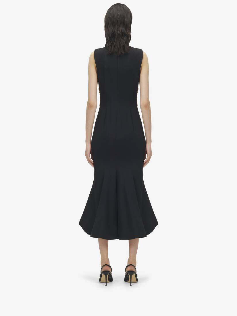 Warped Floral Embroidery Midi Dress