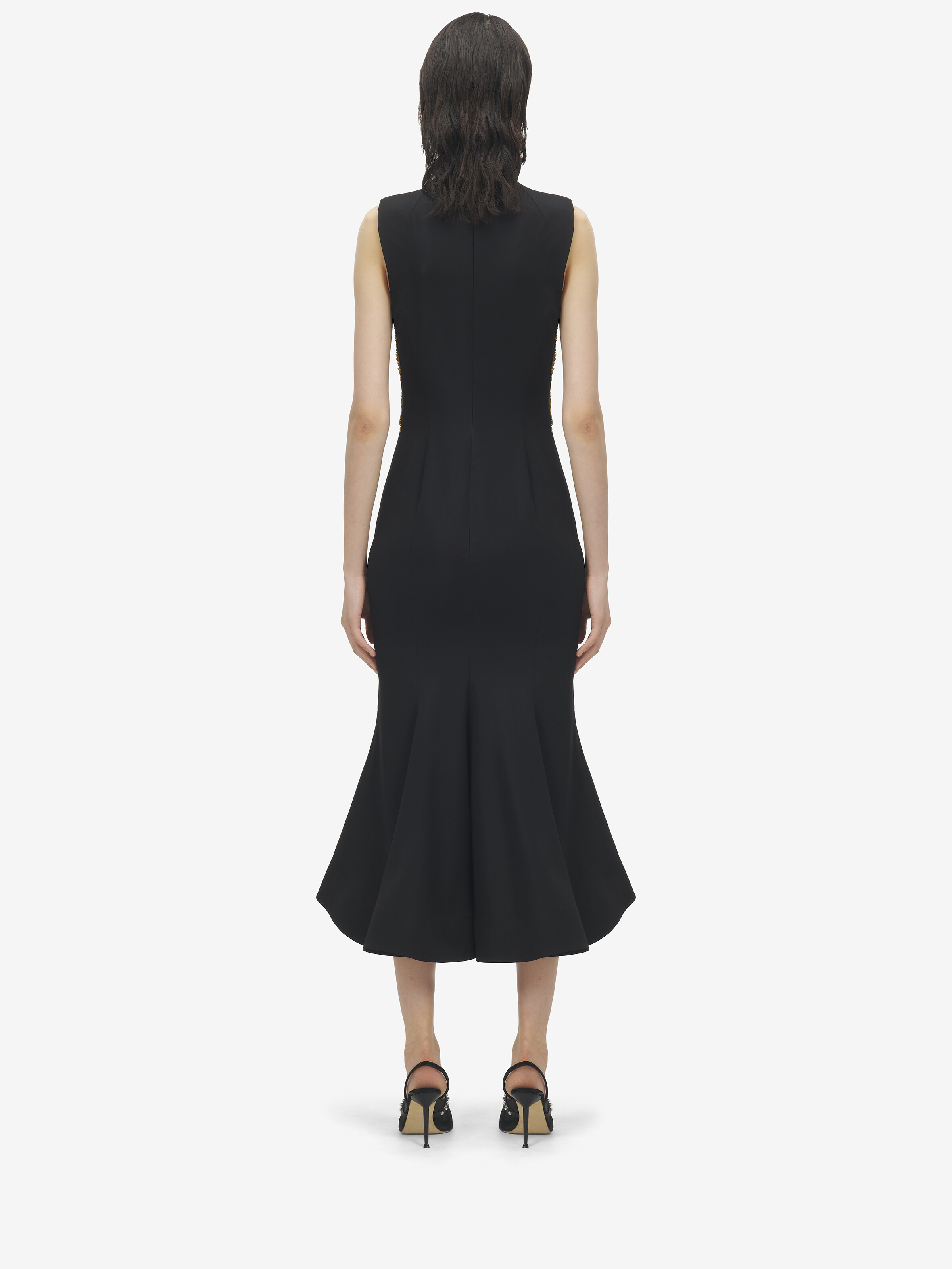 Warped Floral Embroidery Midi Dress