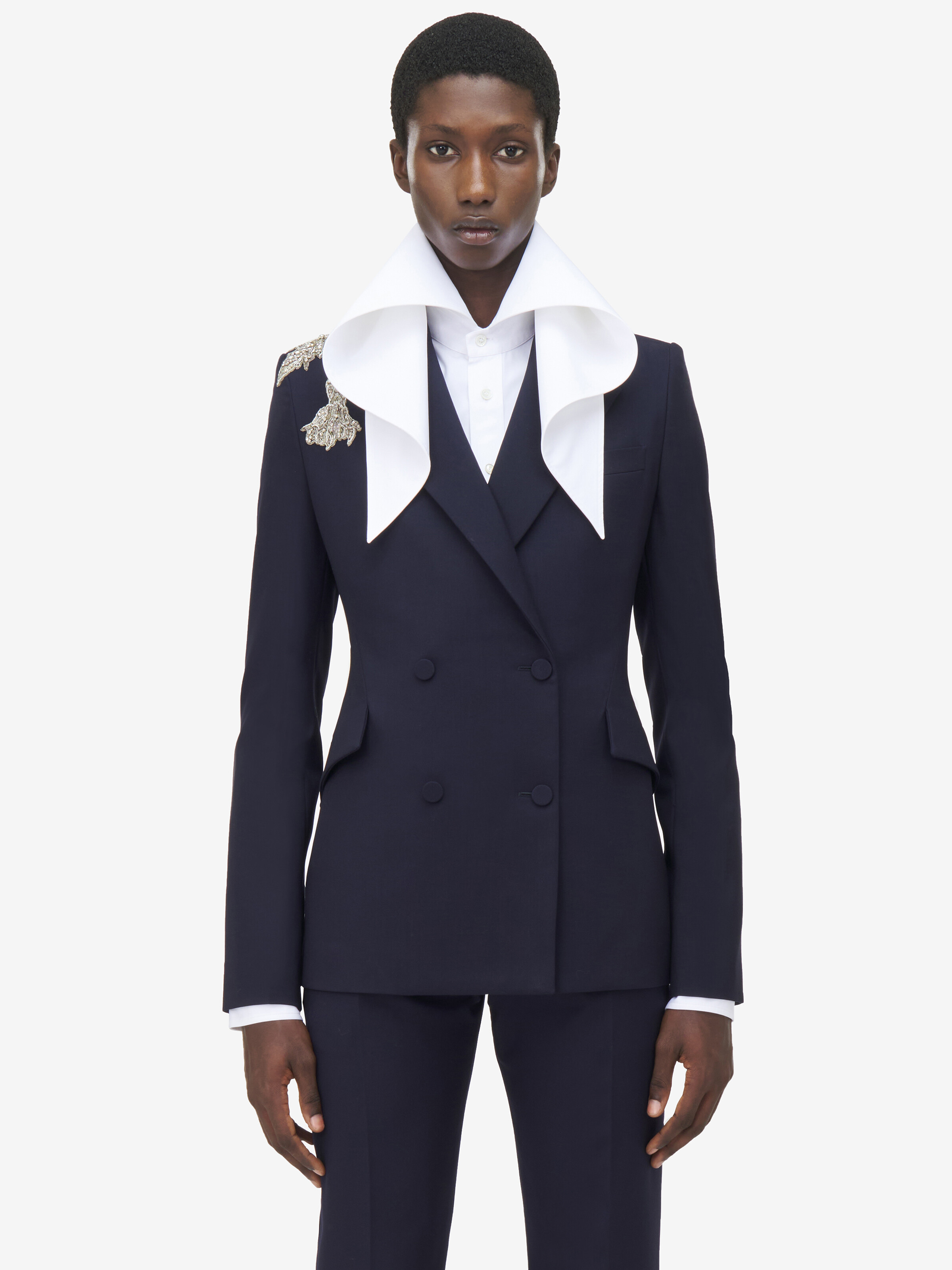 Veste Brodée À Double Boutonnage
