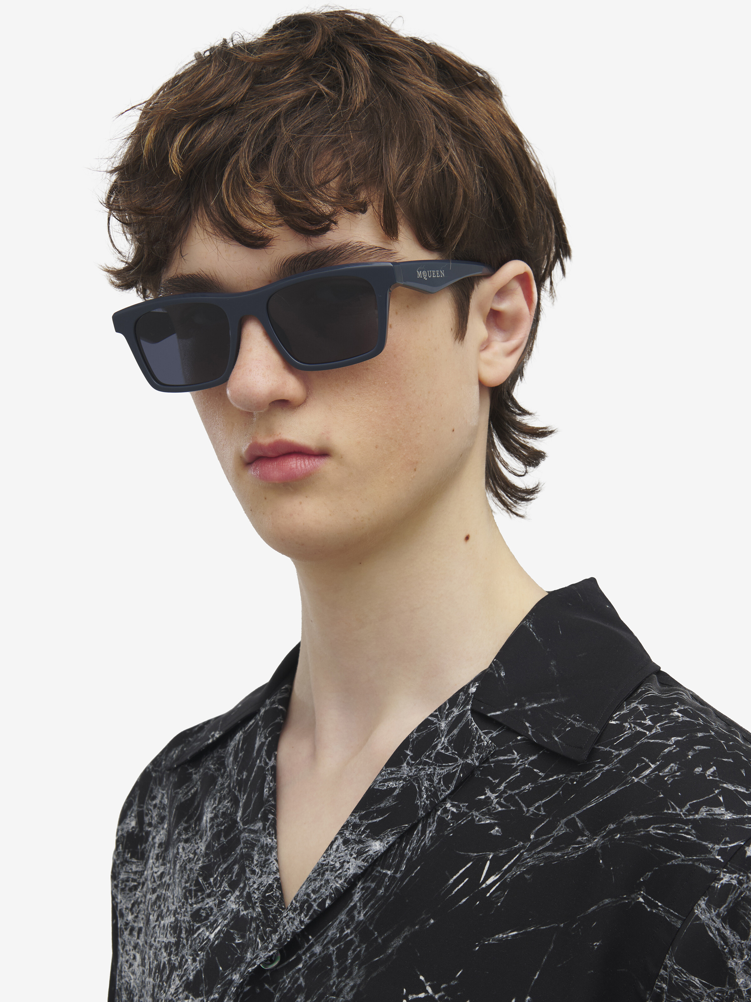 McQueen Logo Rectangular Sunglasses in Blue | Alexander McQueen US