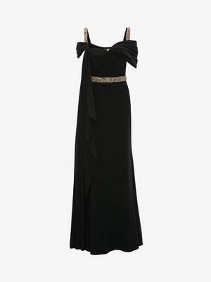 Embroidered Scarf Drape Evening Dress