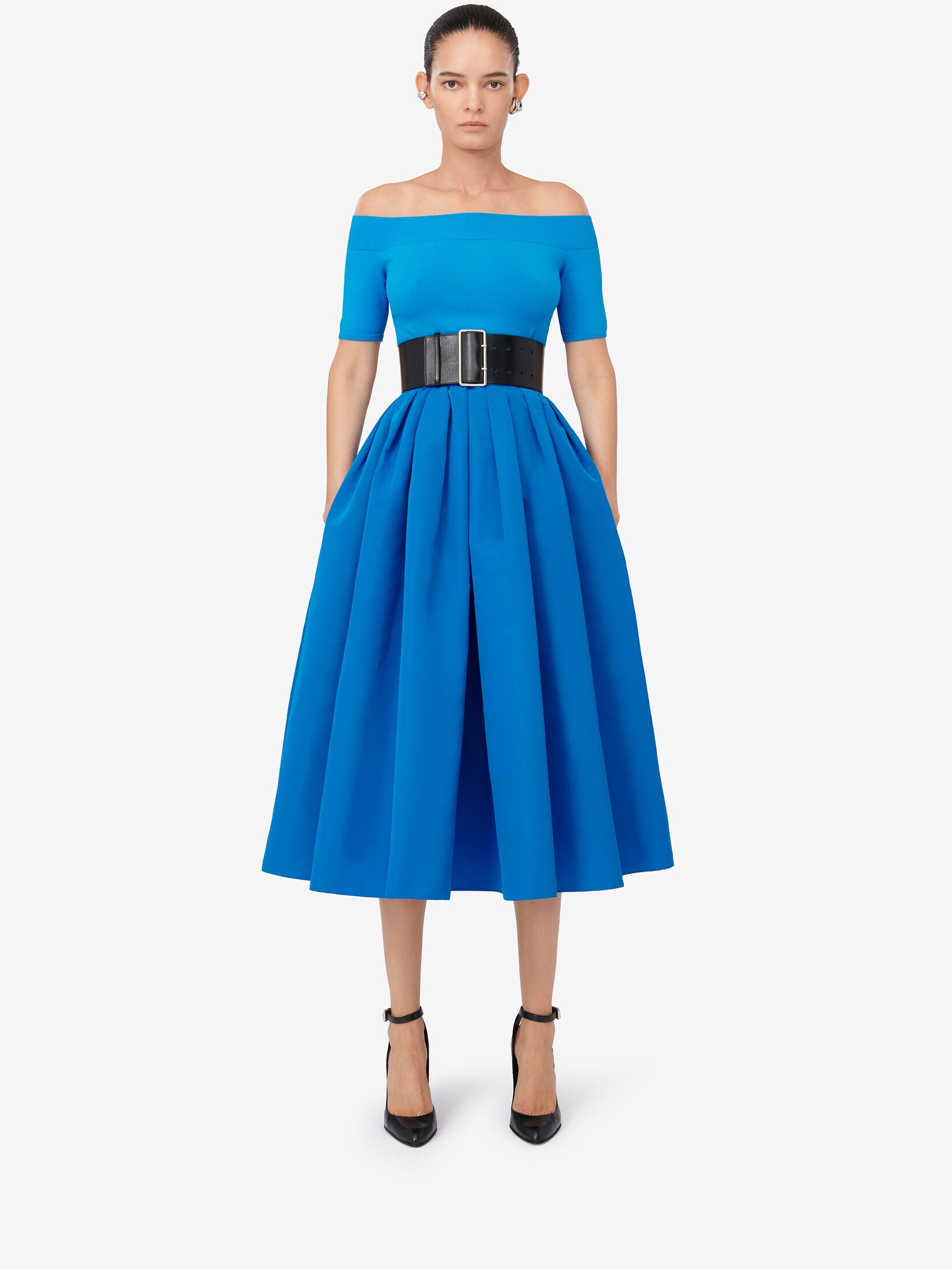 Pleated Midi Skirt in Lapis Blue | Alexander McQueen US