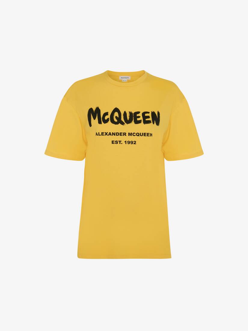 Women's McQueen Graffiti T-shirt in Pop Yellow/black