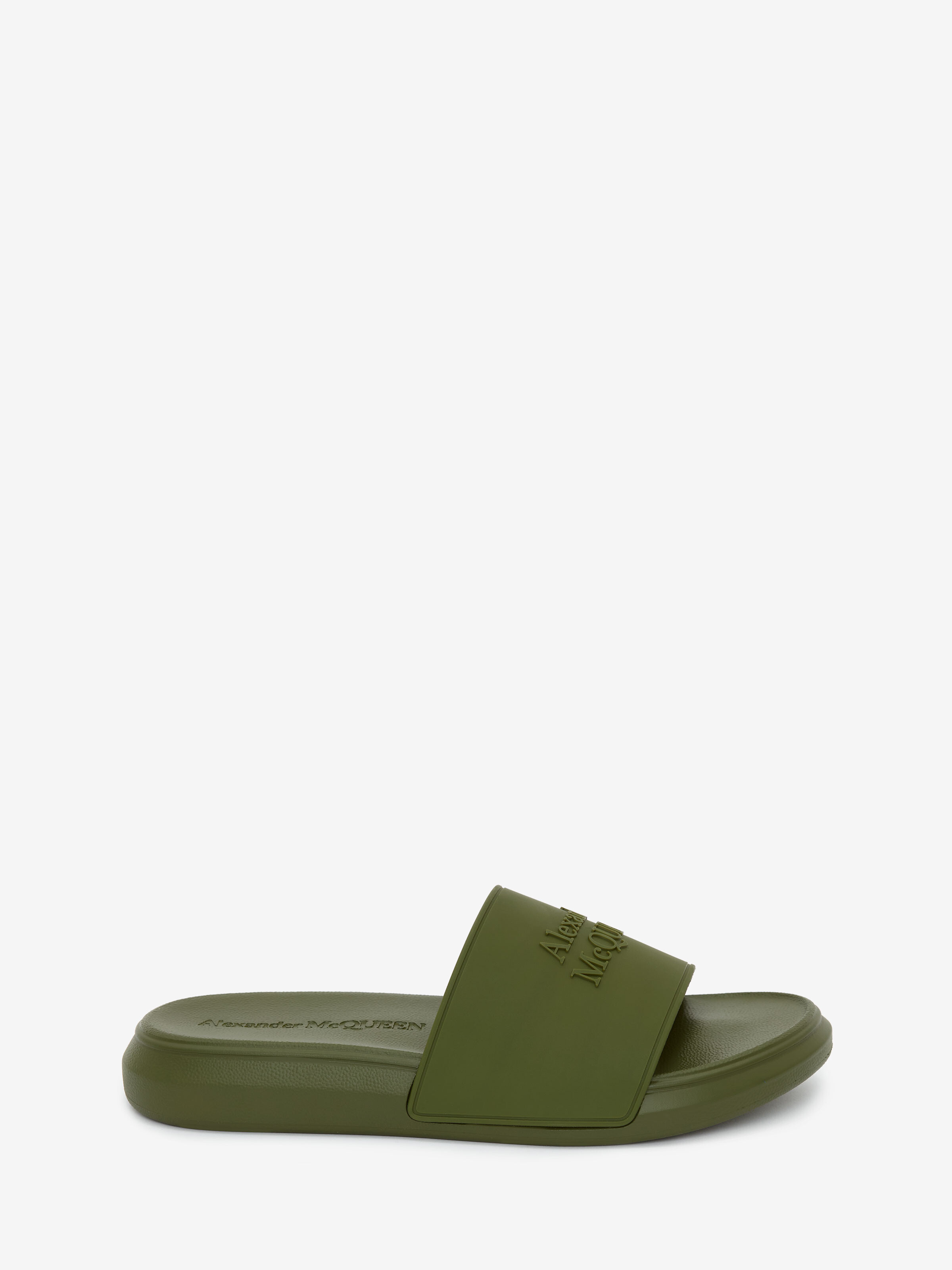 Alexander Mcqueen Logo-embossed Open-toe Slides In Forest Green