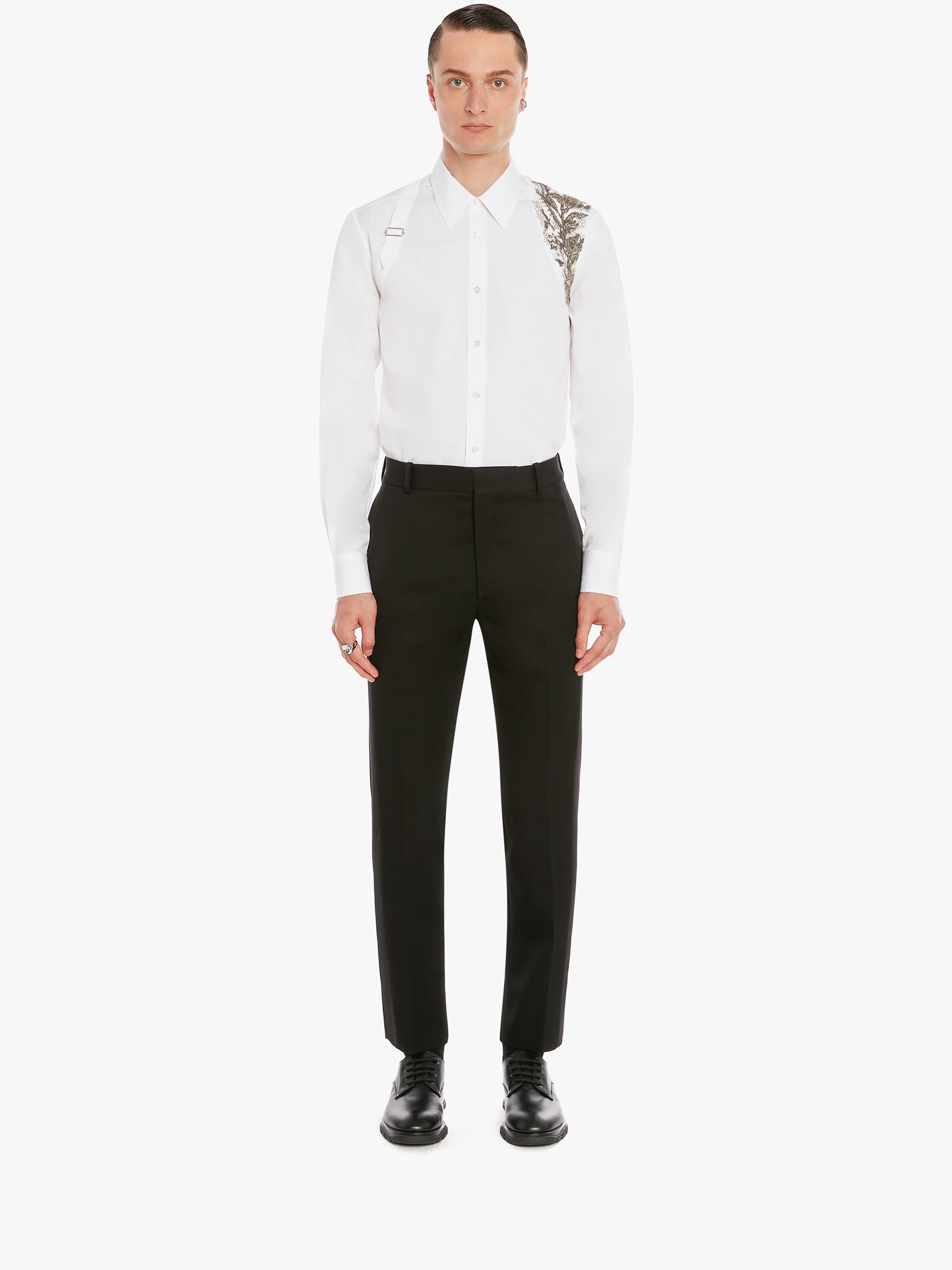 Men's Embellished Shirt in White in 100% Cotton | Alexander McQueen - image 2