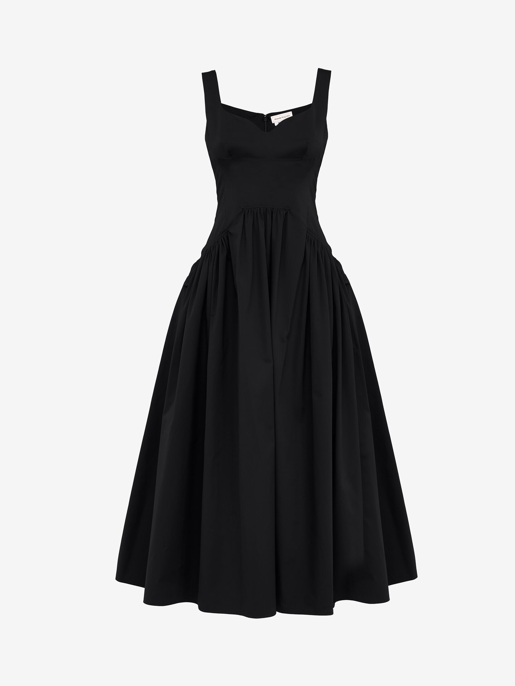 Sweetheart Neckline Midi Dress in Black | Alexander McQueen US