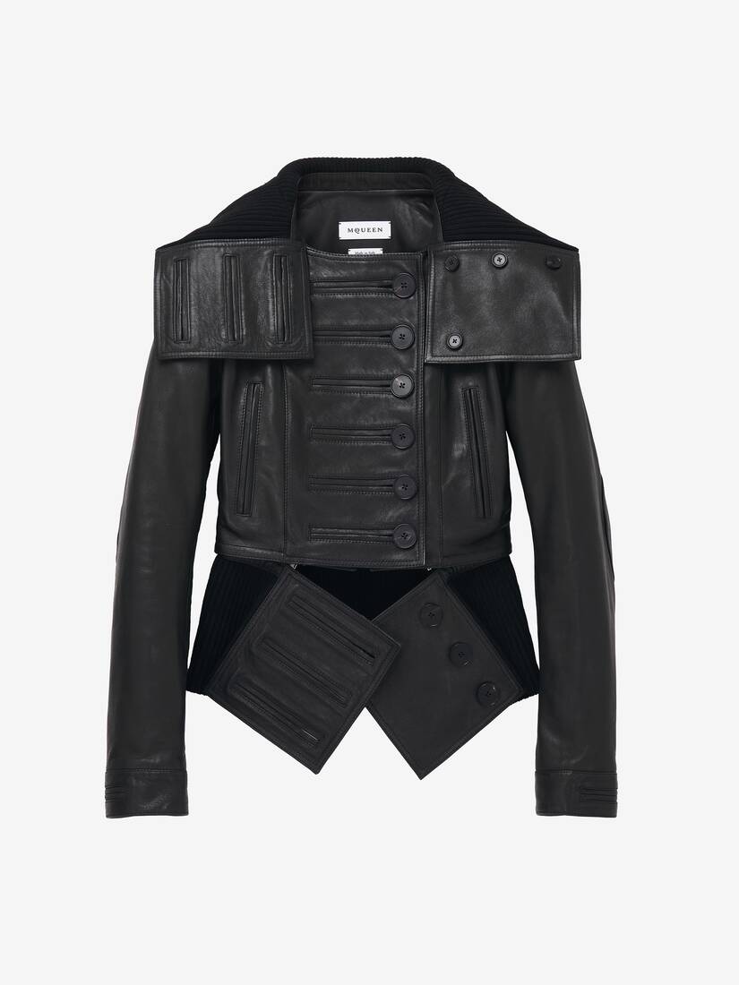 Exaggerated Buttonhole Leather Jacket