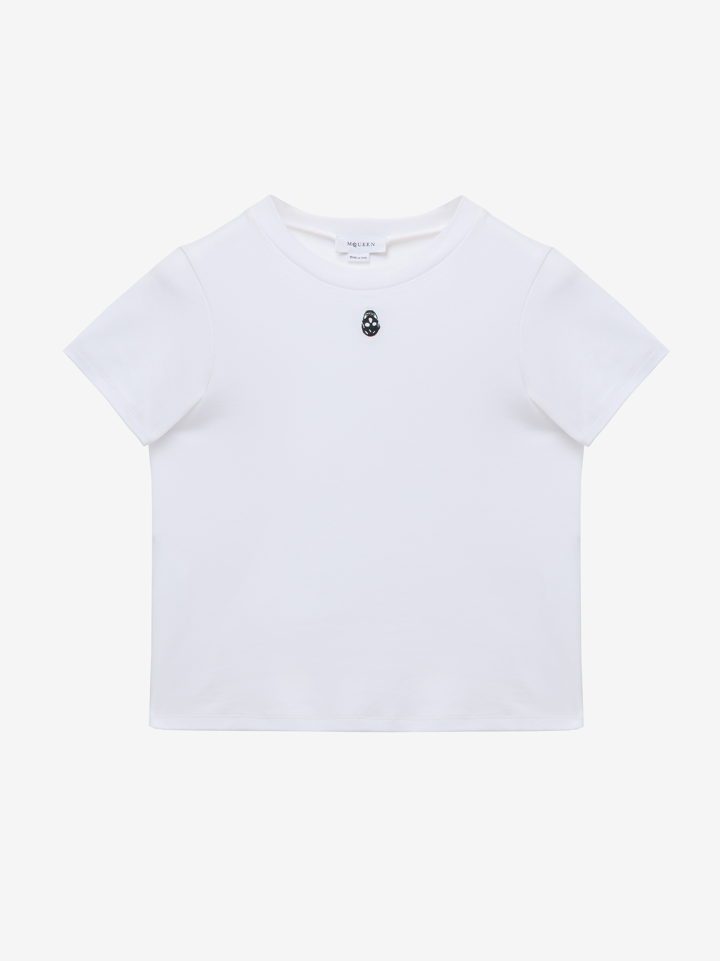 Women's Embroidered Skull T-Shirt in Optical White in Cotton | Alexander McQueen - image 1