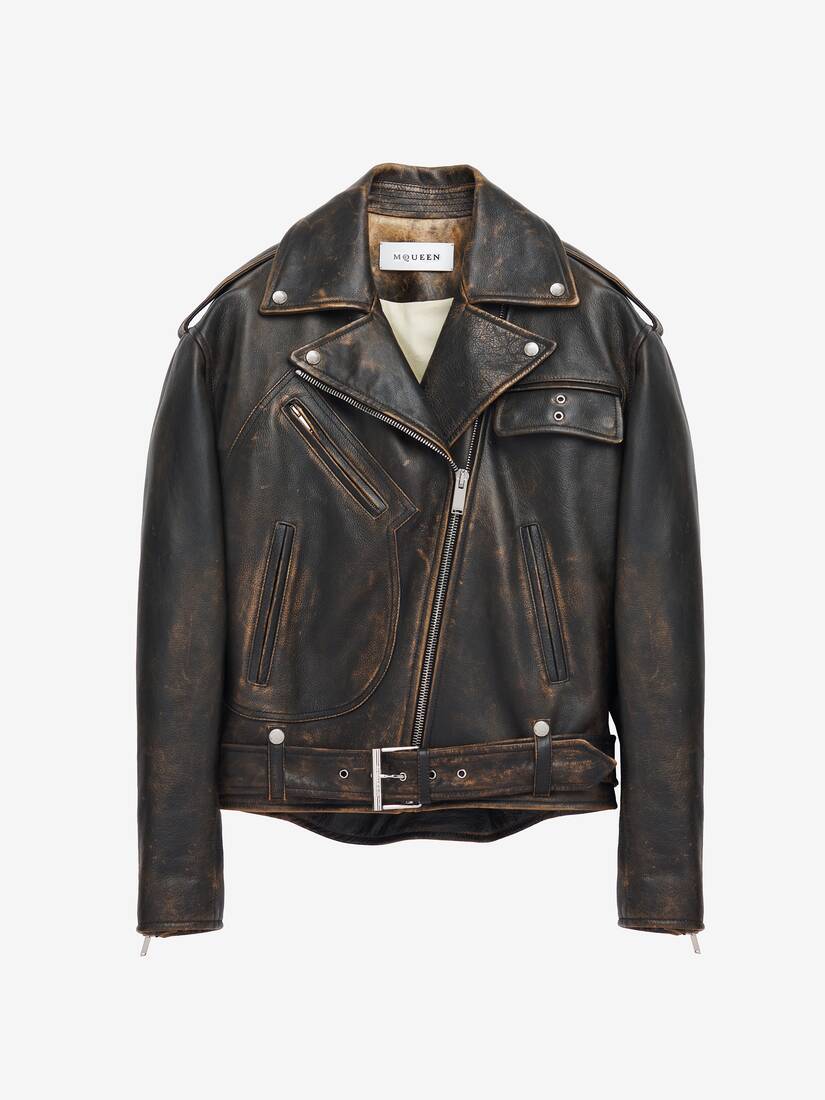 Oversized Antiqued Leather Biker Jacket