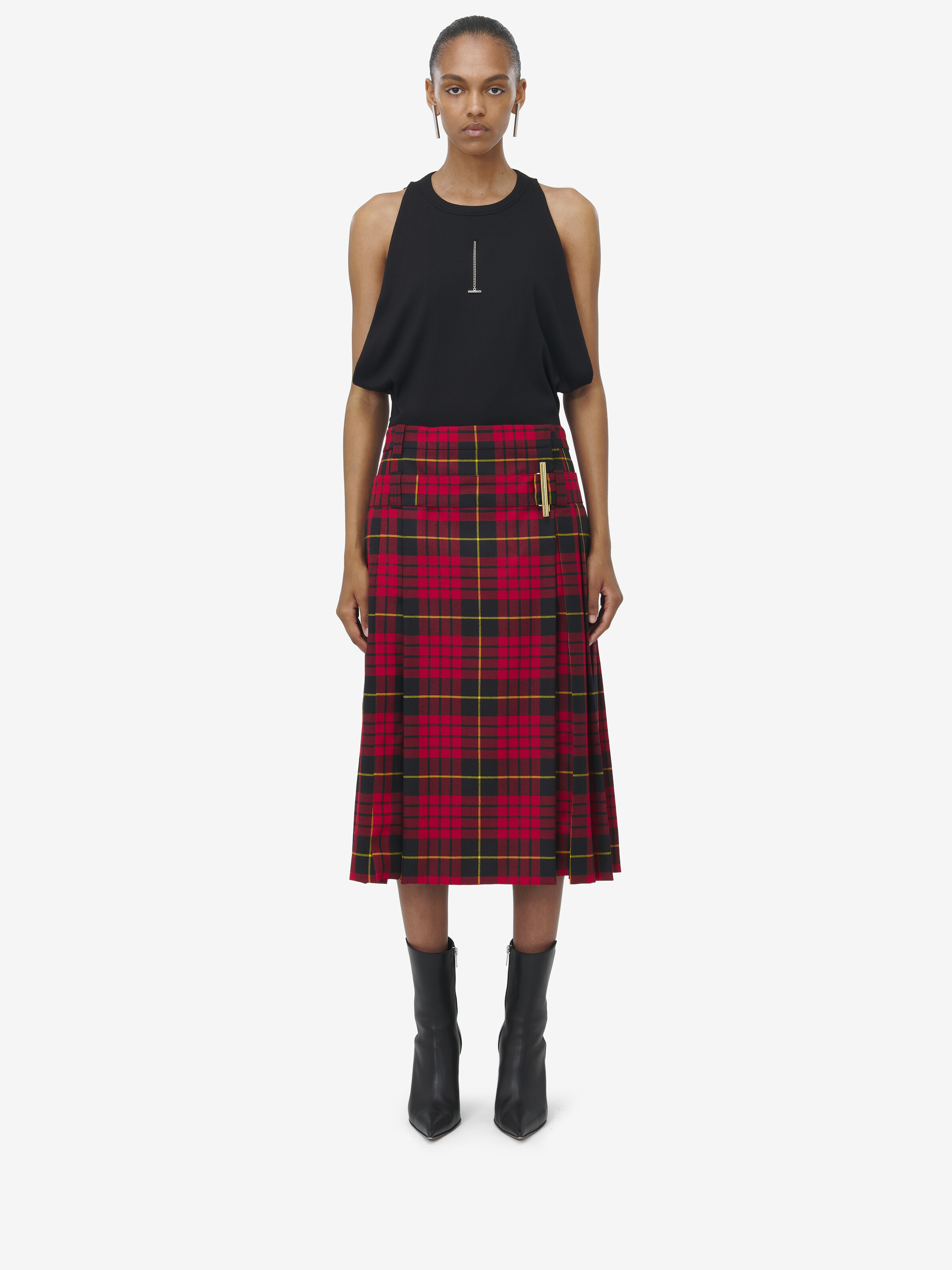 Women's MacQueen Tartan Kilt Skirt in Red/Black/Yellow in 100% Wool | Alexander McQueen - image 1