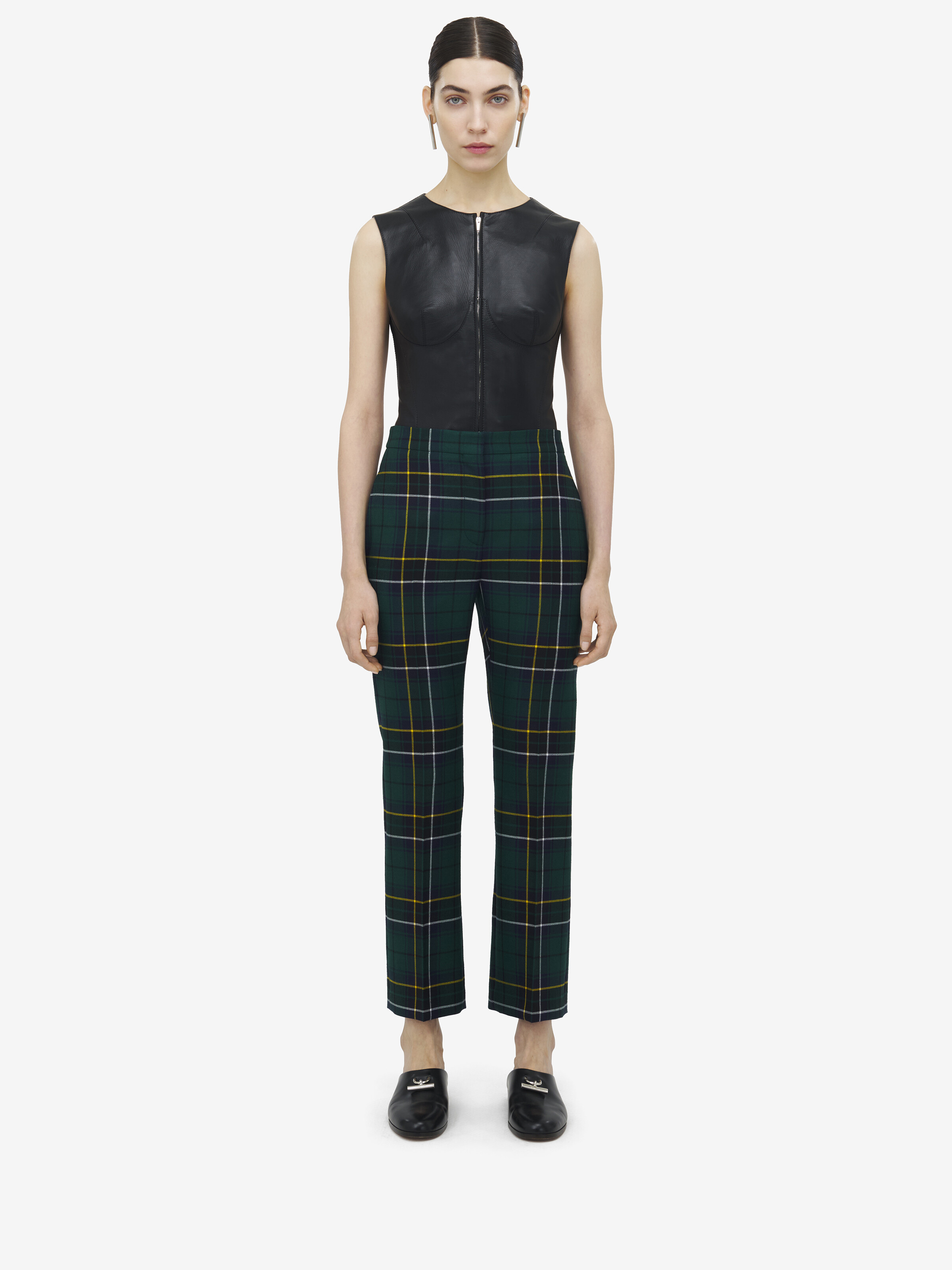 Wool Tartan Cigarette Trousers