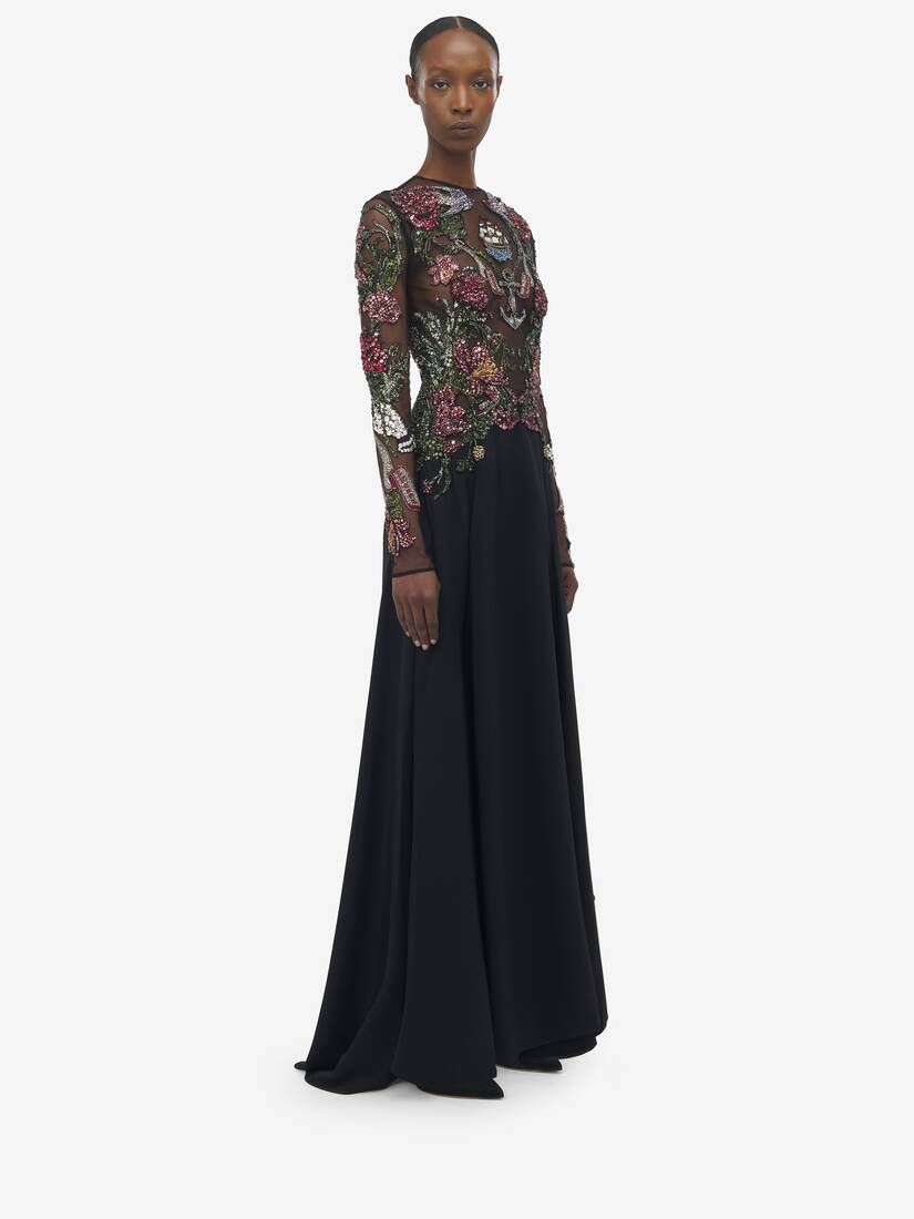 Tattoo Embroidery Evening Dress