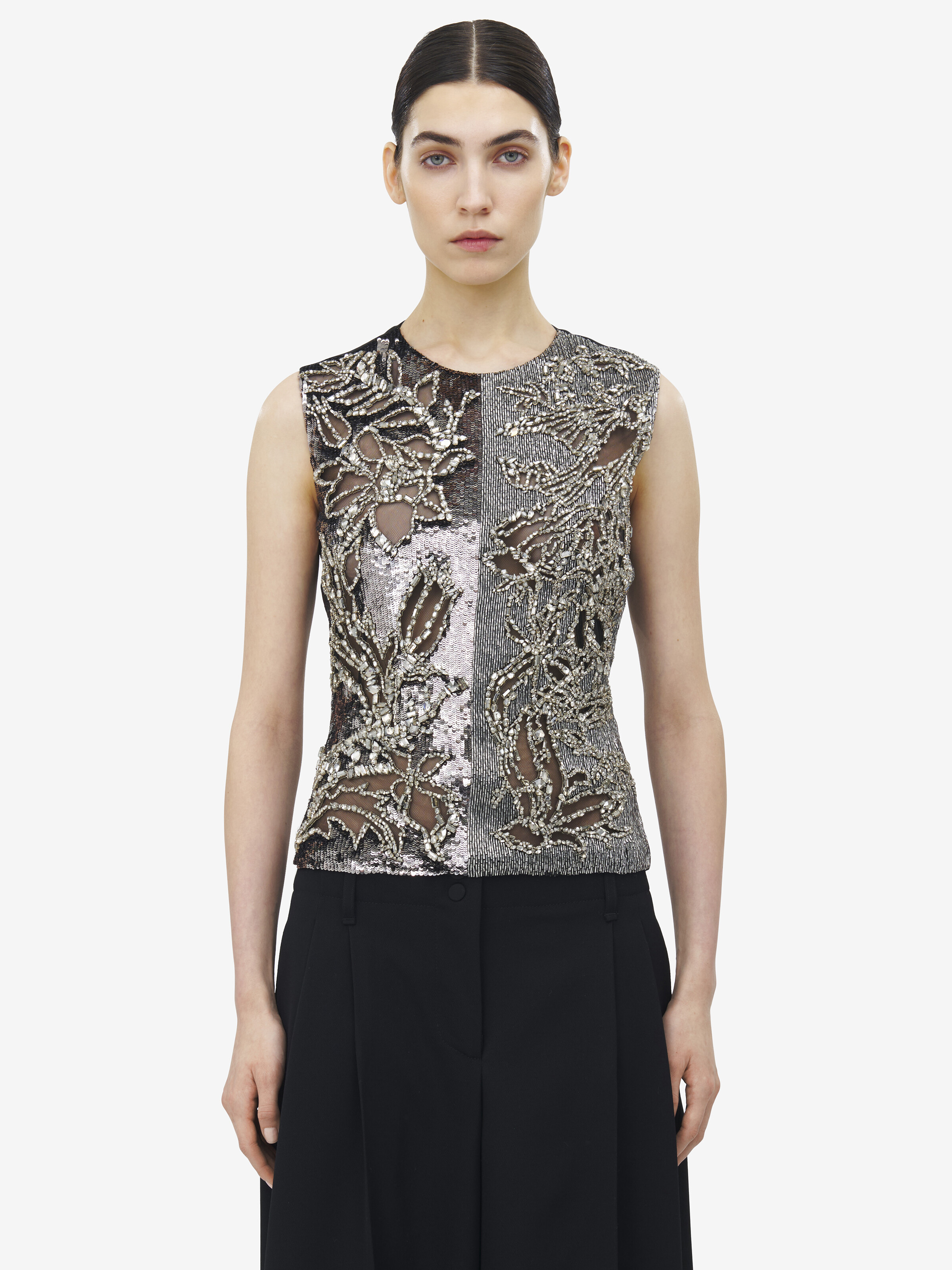 Women's Crystal Stencil Embroidery Top in Silver/Crystal in 72% Wool, 28% Viscose | Alexander McQueen - image 6