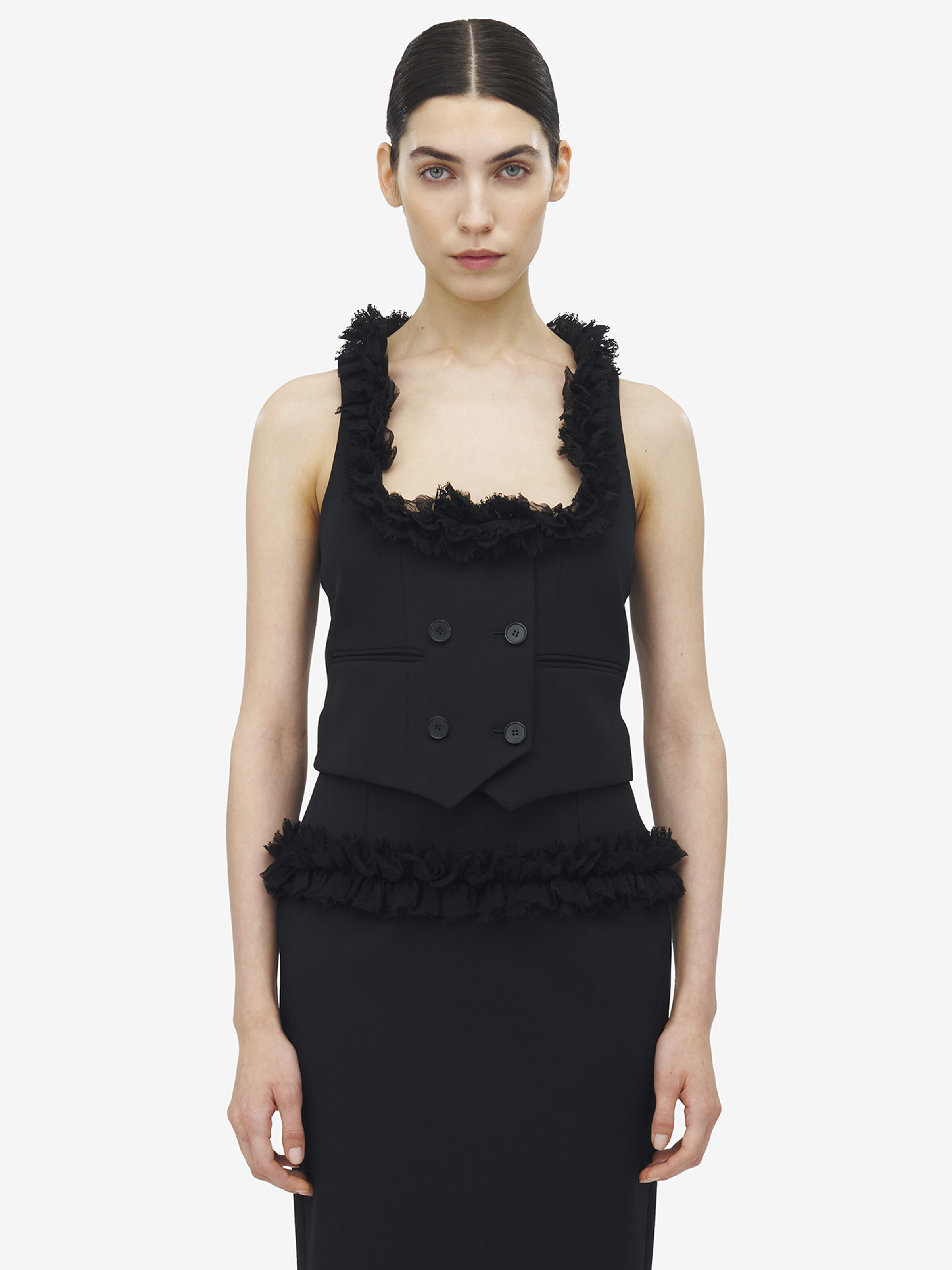 Women's Double-Breasted Waistcoat in Black in 100% Wool | Alexander McQueen - image 1