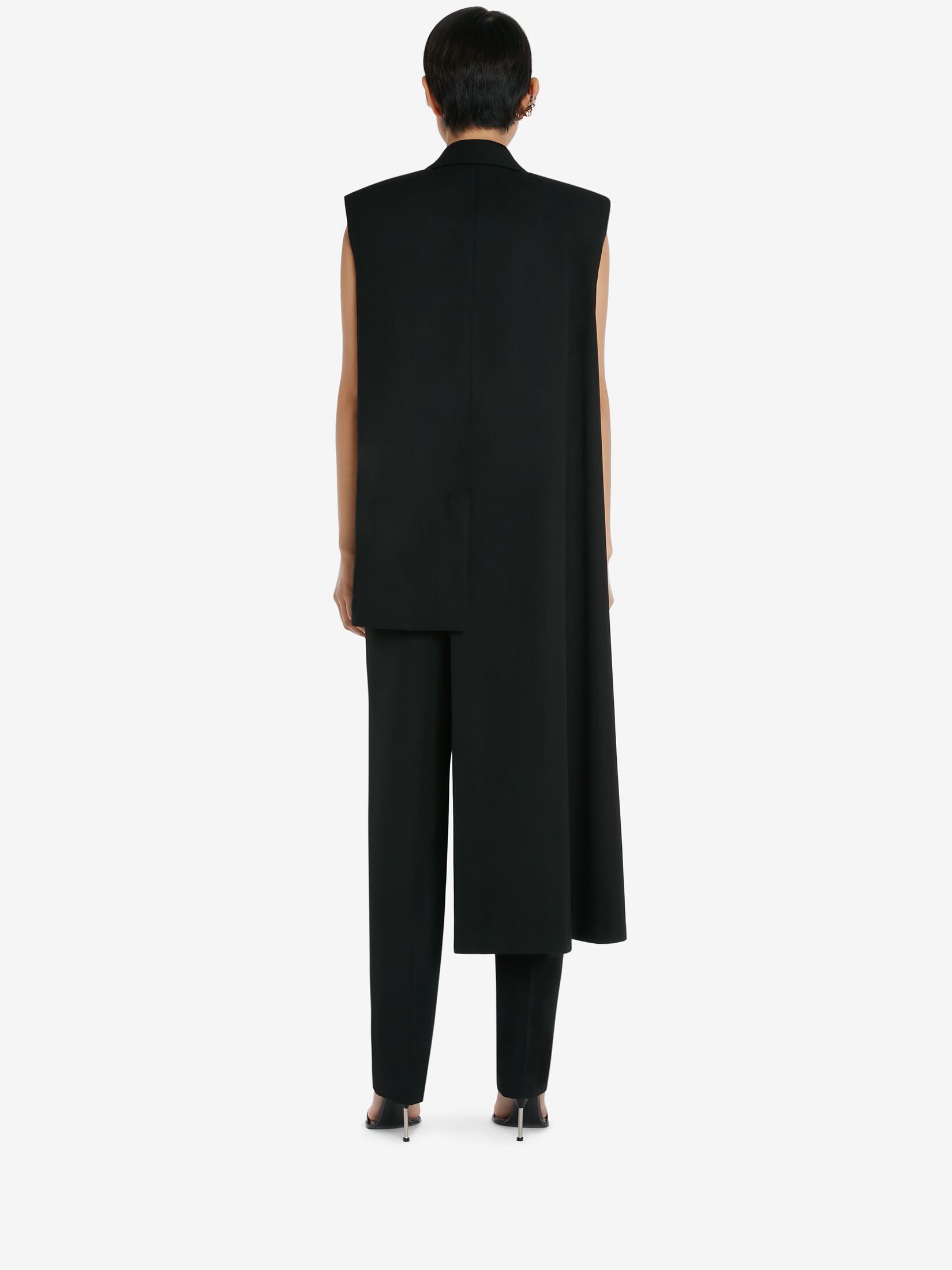 Sleeveless Drape Tuxedo Jacket in BLACK | Alexander McQueen AU