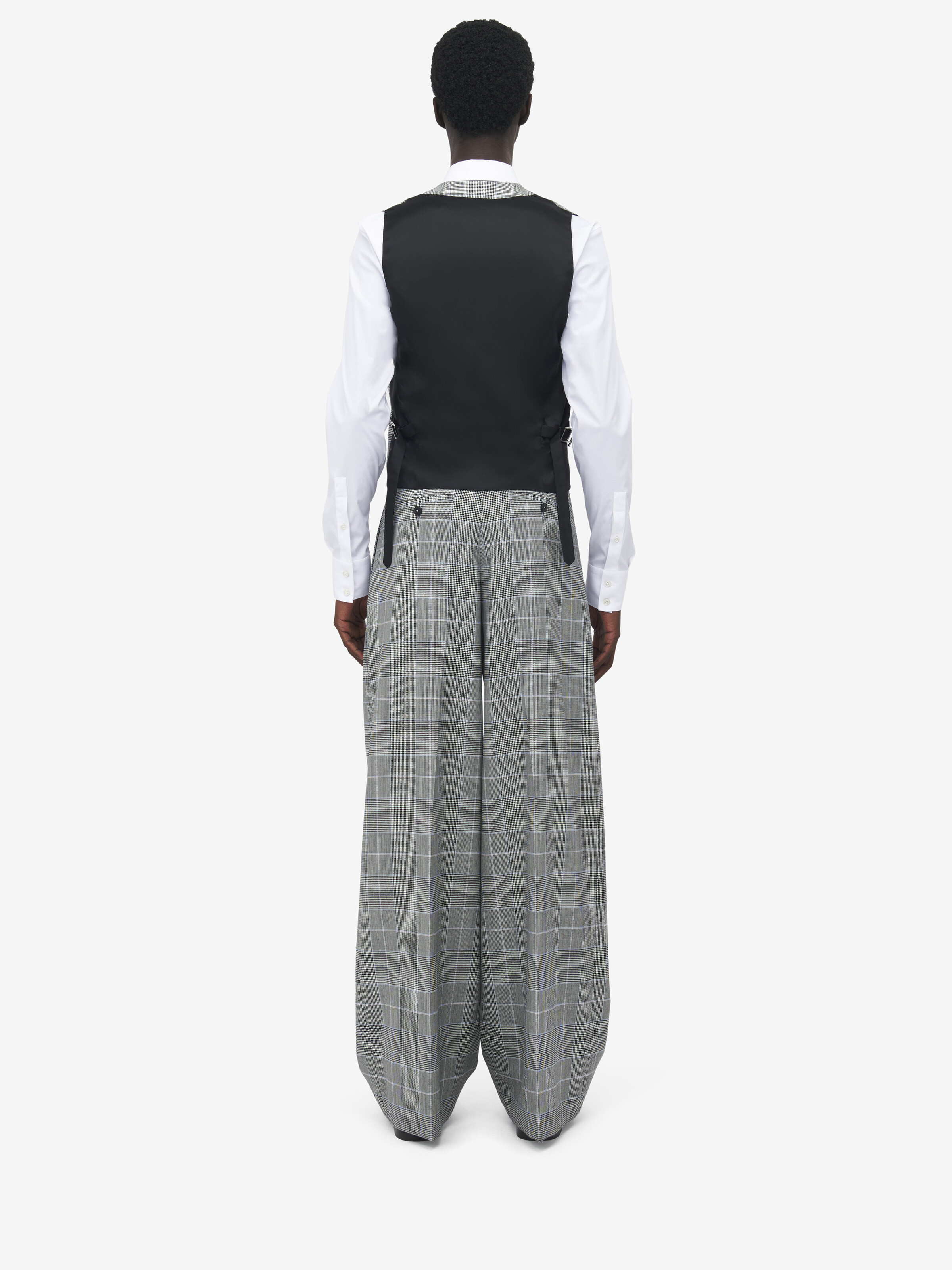 Men's Prince of Wales Waistcoat in Ivory/Black/Blue in 100% Wool | Alexander McQueen - image 5