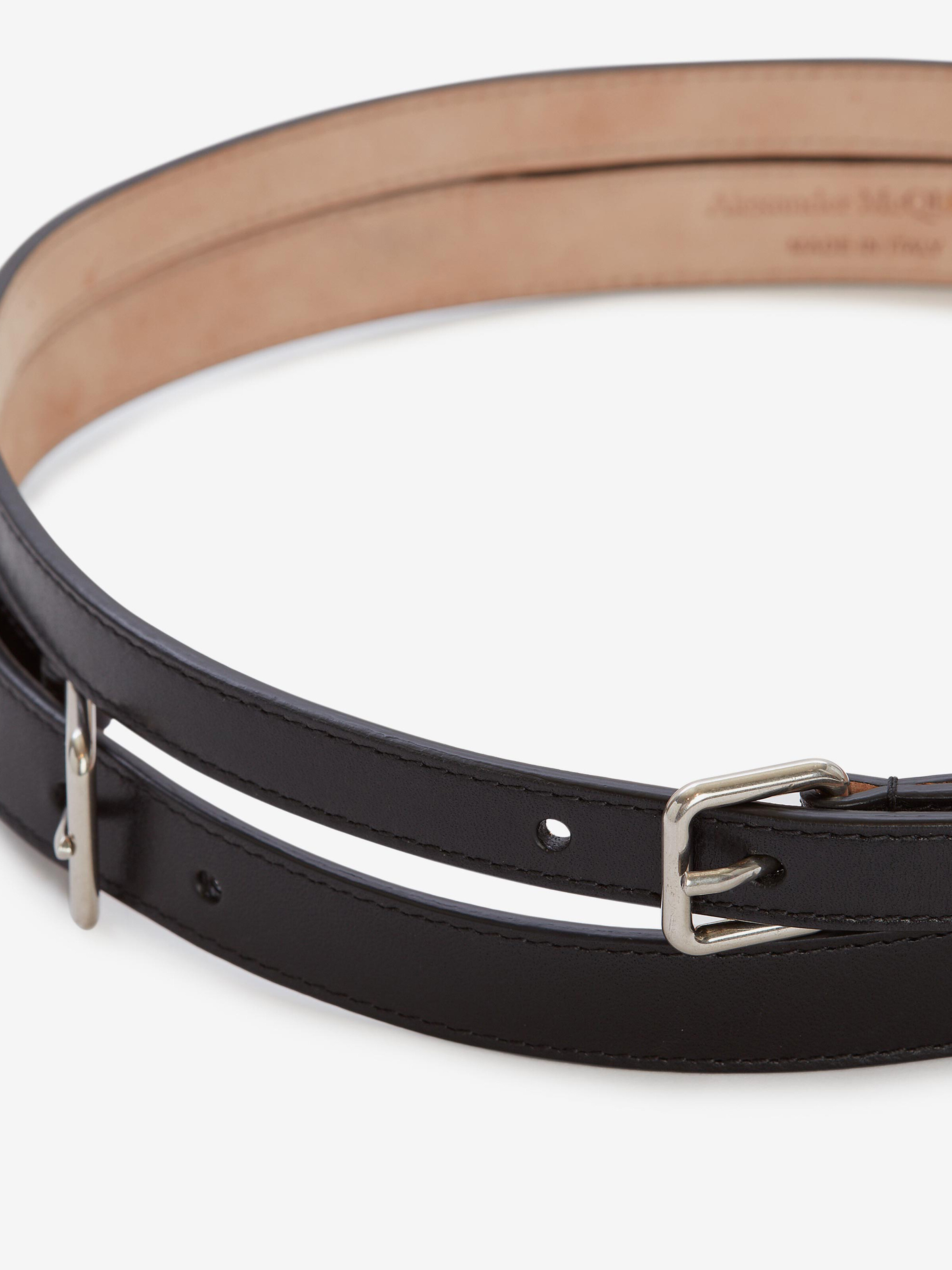 Women's Thin Double Belt in Black in 100% Calf Leather | Alexander McQueen - image 3