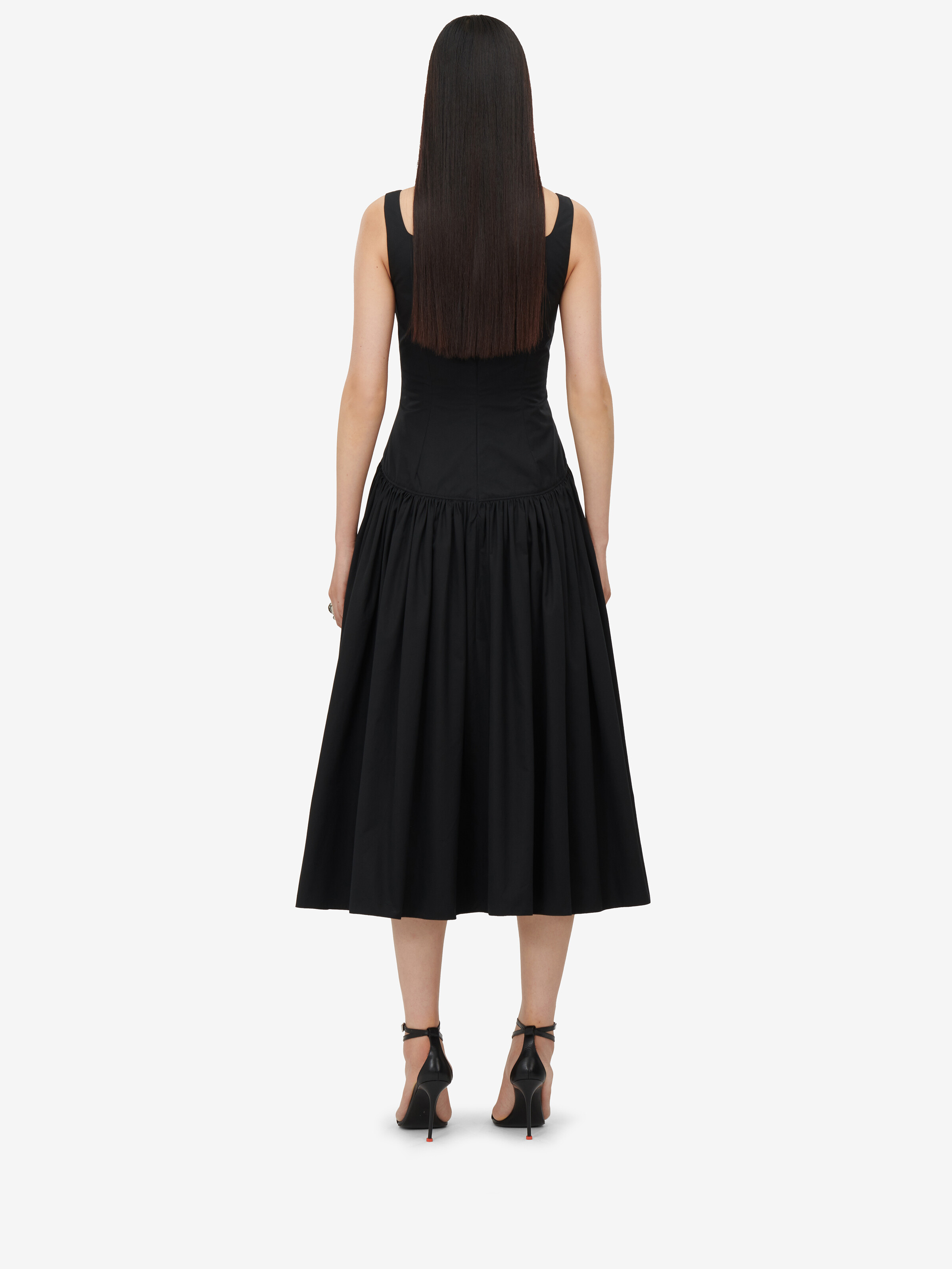 Robe midi, à encolure en cœur pour Femme en Noir in 100% Coton | Alexander McQueen - image 4