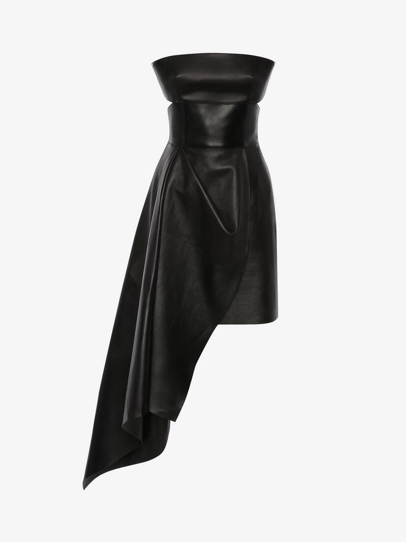 Leather bustier drape dress in BLACK | Alexander McQueen US