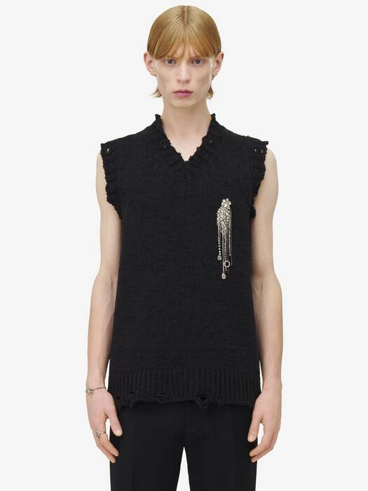 トップス Alexander McQueen Vneck knit Alexander McQueen Belted long-sleeve Knit Top | Black | FARFETCH