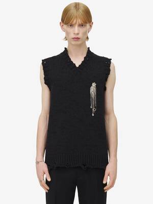 Men's Patch Embroidery Distressed Tank Top in Black