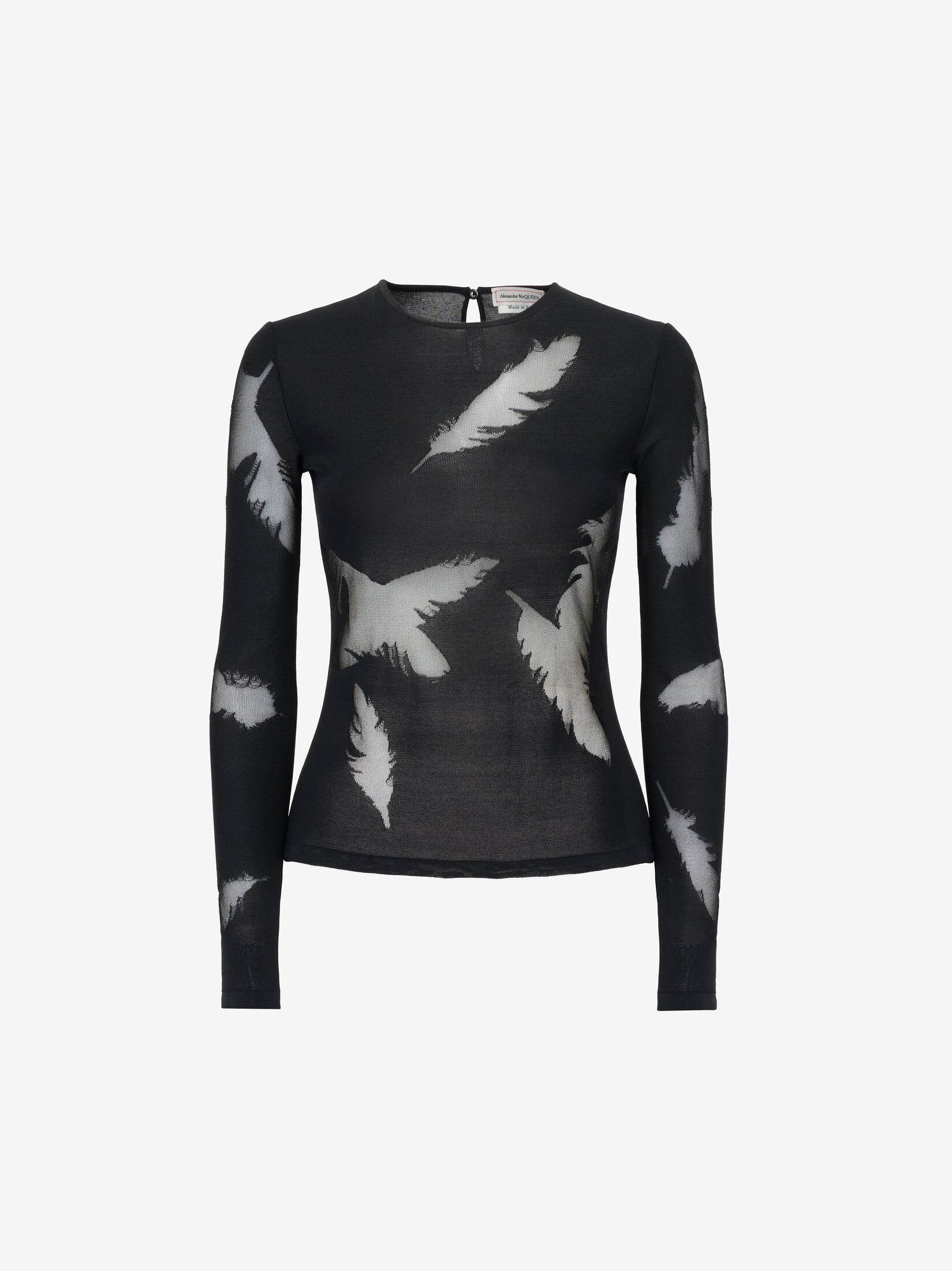 Feather-trimmed intarsia top