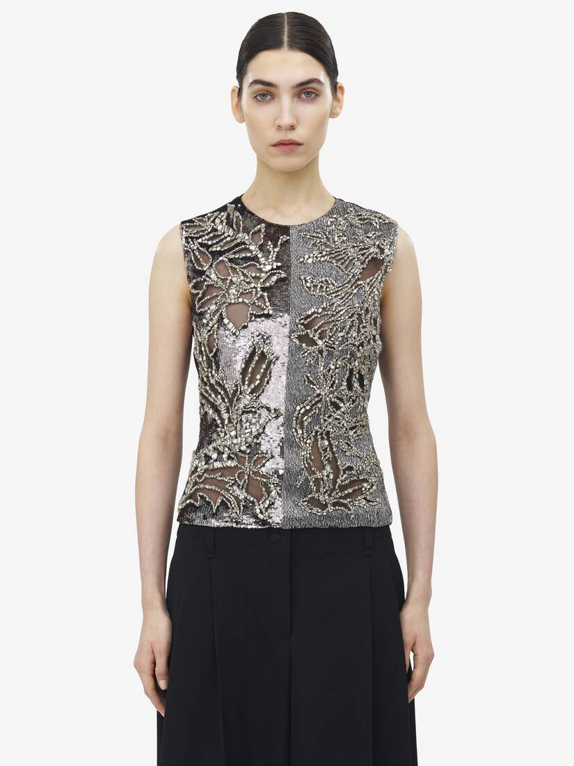 Crystal Stencil Embroidery Top