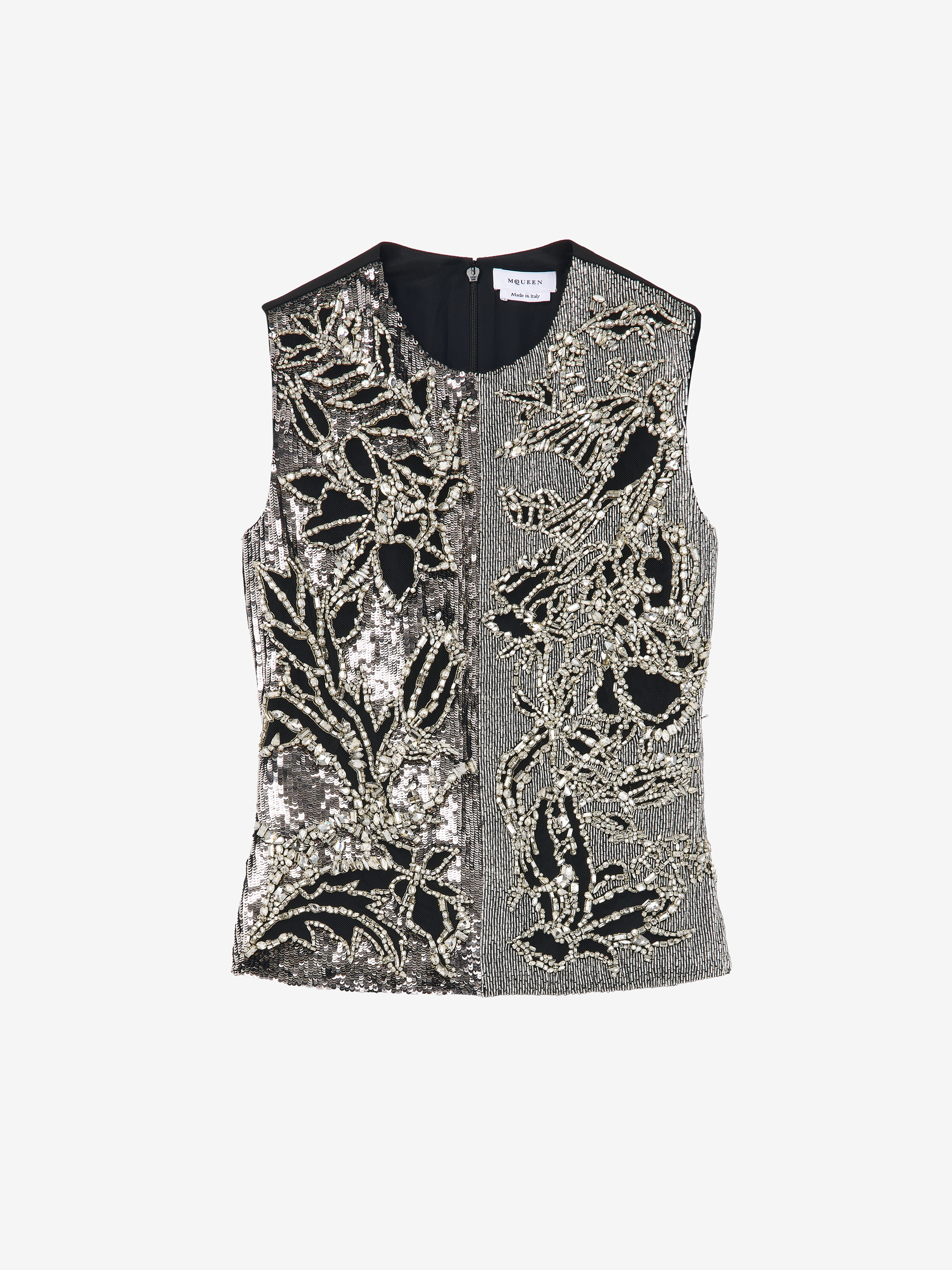 Women's Crystal Stencil Embroidery Top in Silver/Crystal in 72% Wool, 28% Viscose | Alexander McQueen - image 1