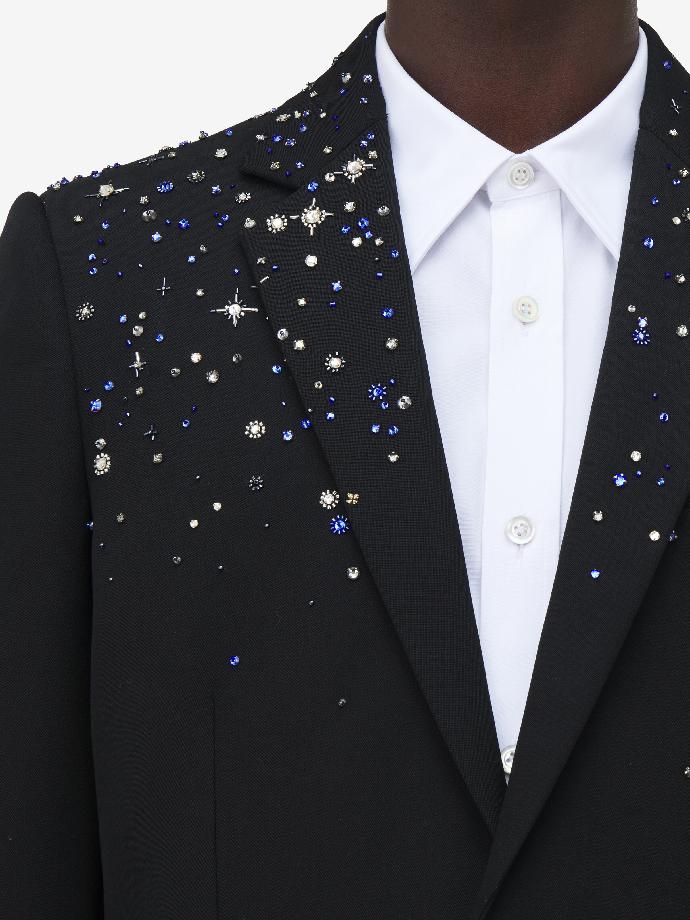 Men's Constellation Embroidered Single-breasted Jacket in Black in 100% Wool | Alexander McQueen - image 5