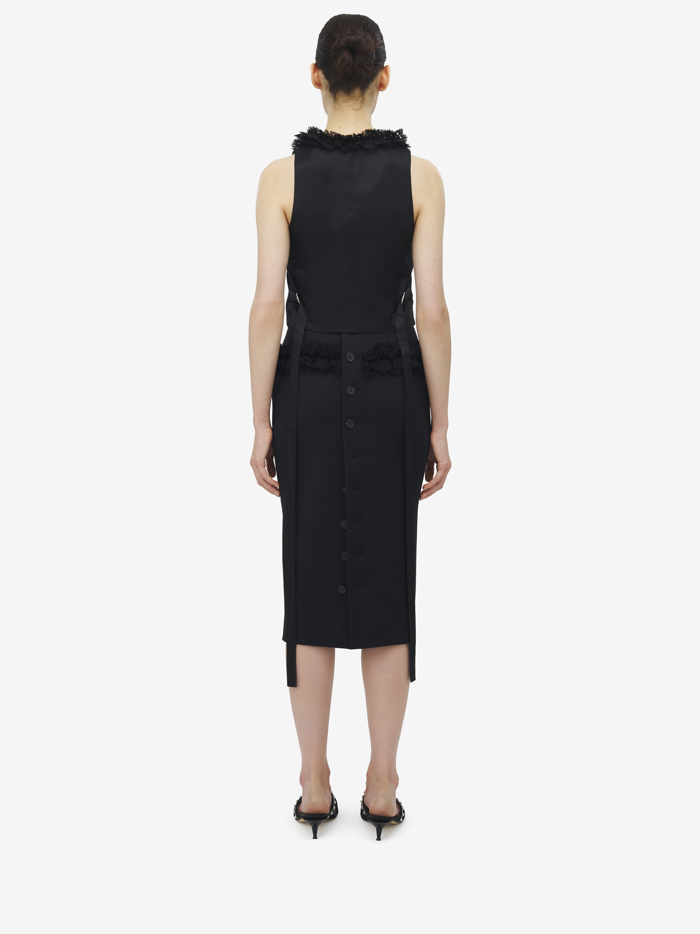 Slashed Buttoned Pencil Skirt