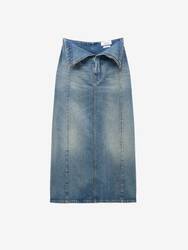 Fold Over Waist Denim Skirt