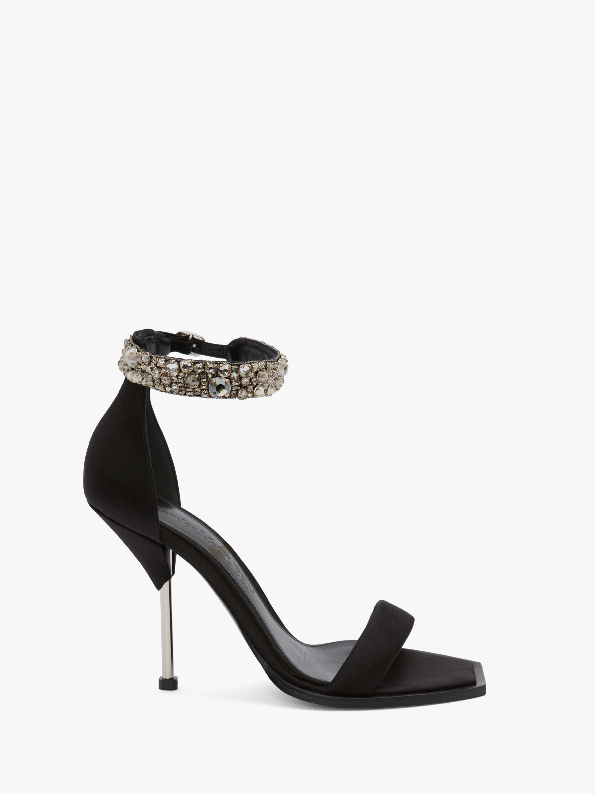 Alexander Mcqueen Embroidered Double Strap Sandal In Black/silver ...
