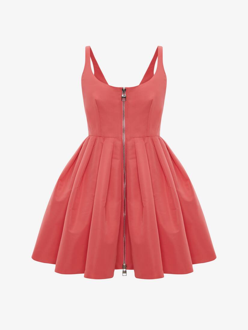 Zip Detail Polyfaille Mini Dress in Coral