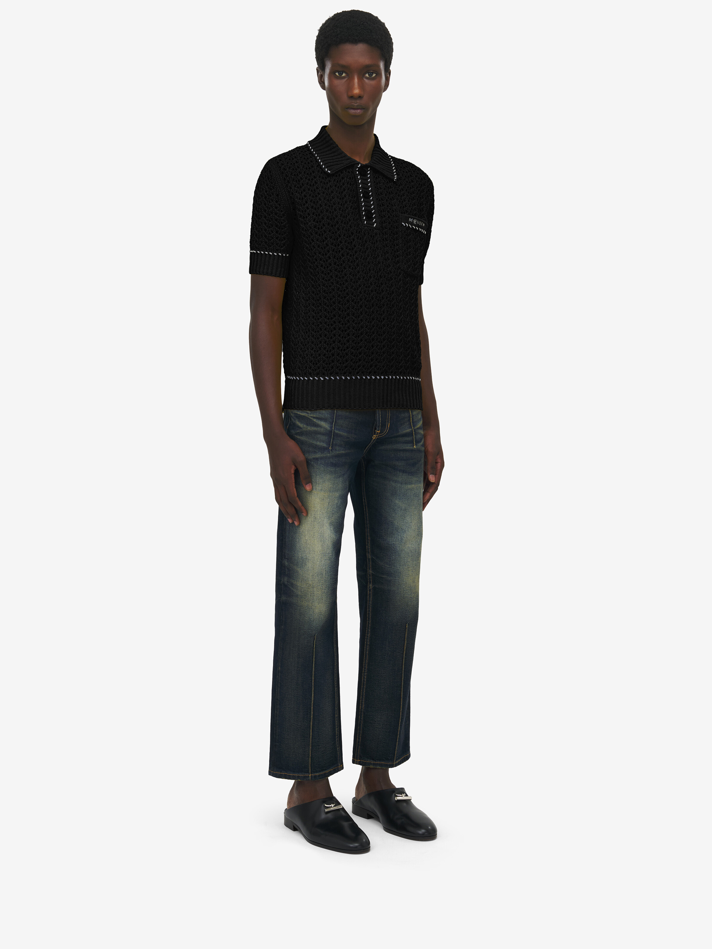 Crochet Stitch Polo Shirt