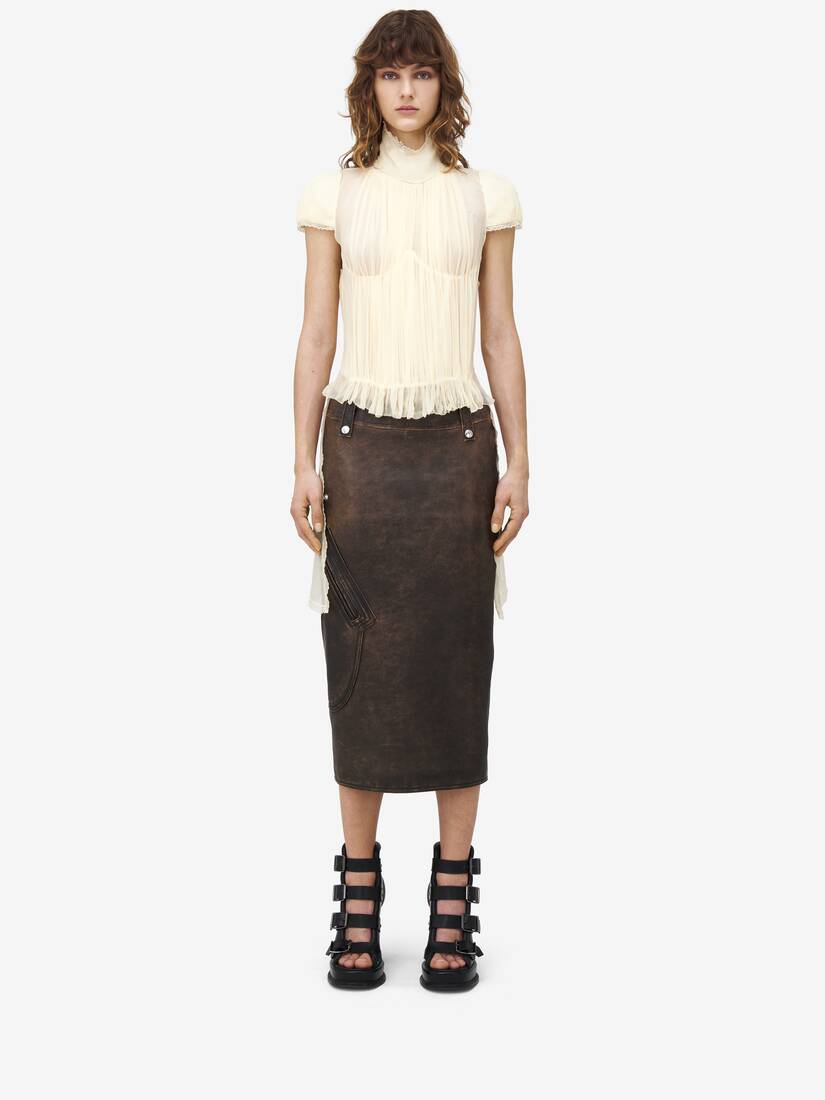 Antiqued Leather Pencil Skirt