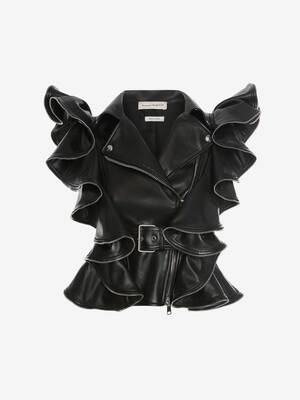 Leather Biker Ruffle Jacket