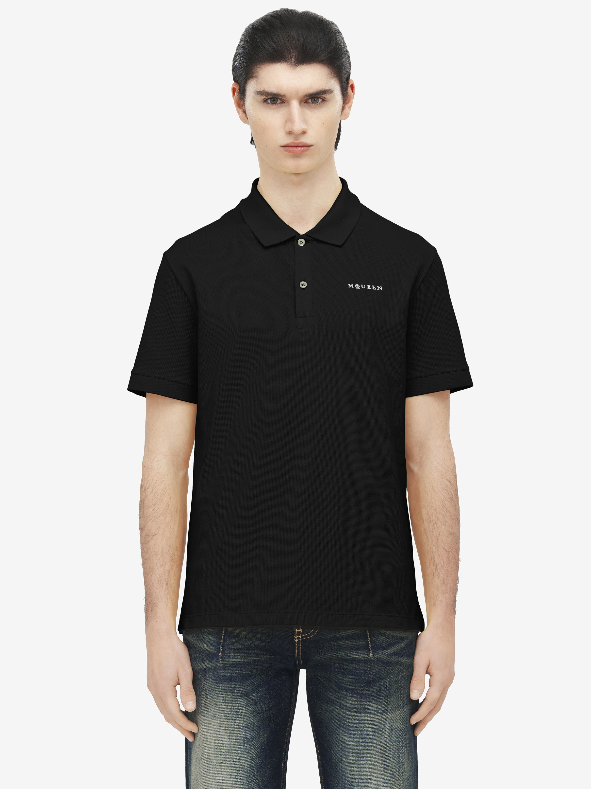 Men's McQueen Logo Polo Shirt in Black in Cotton | Alexander McQueen - image 1