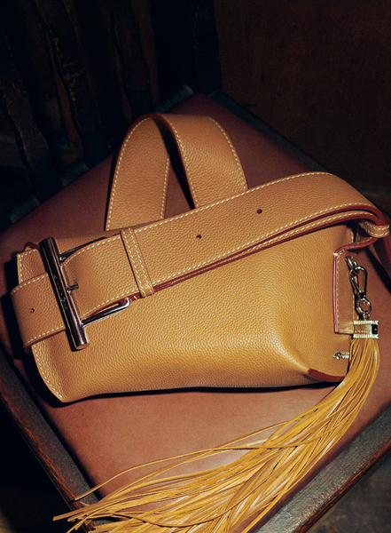 McQueen tan T-Bar Sling Bag