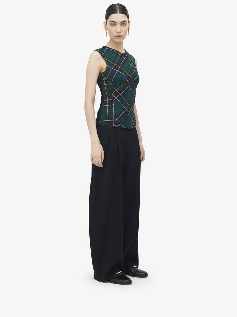 Sleeveless Wool Tartan Top