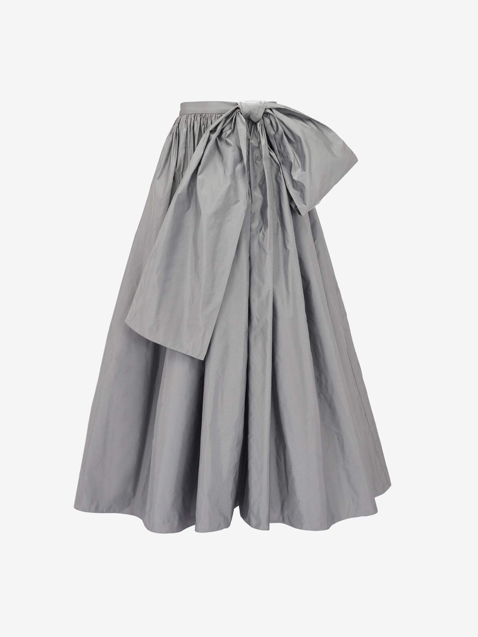 Bow Detail Gathered Midi Skirt in Silver | Alexander McQueen US