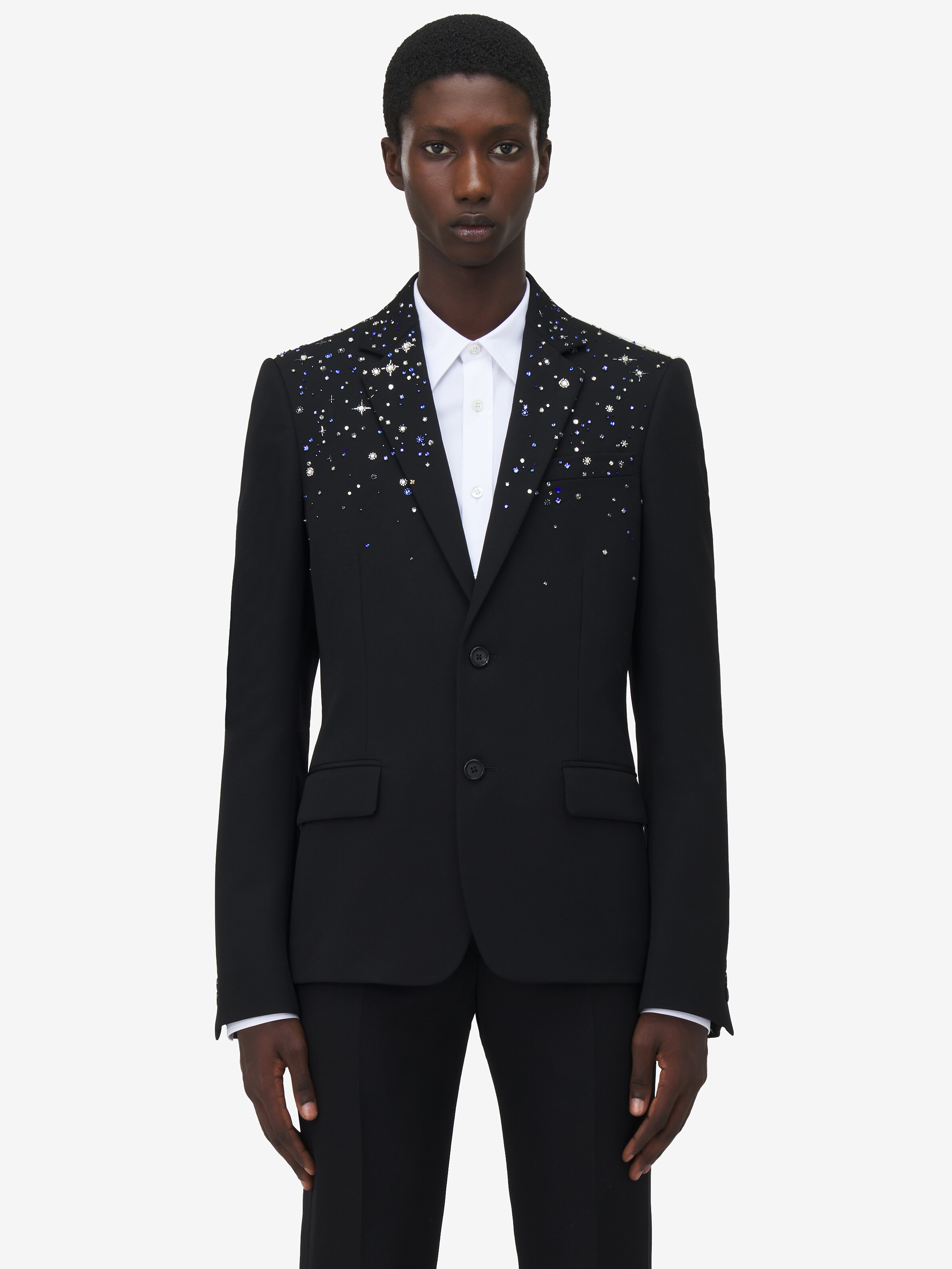 Men's Constellation Embroidered Single-breasted Jacket in Black in 100% Wool | Alexander McQueen - image 6