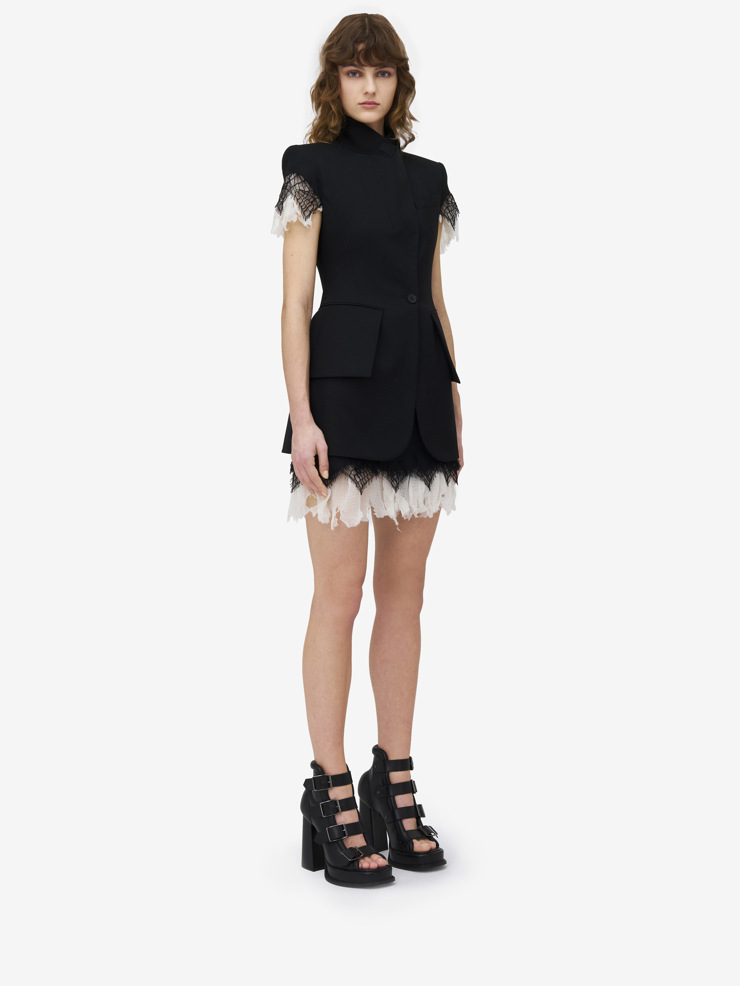 Shop Alexander Mcqueen Cobweb Lace Mini Skirt In Black