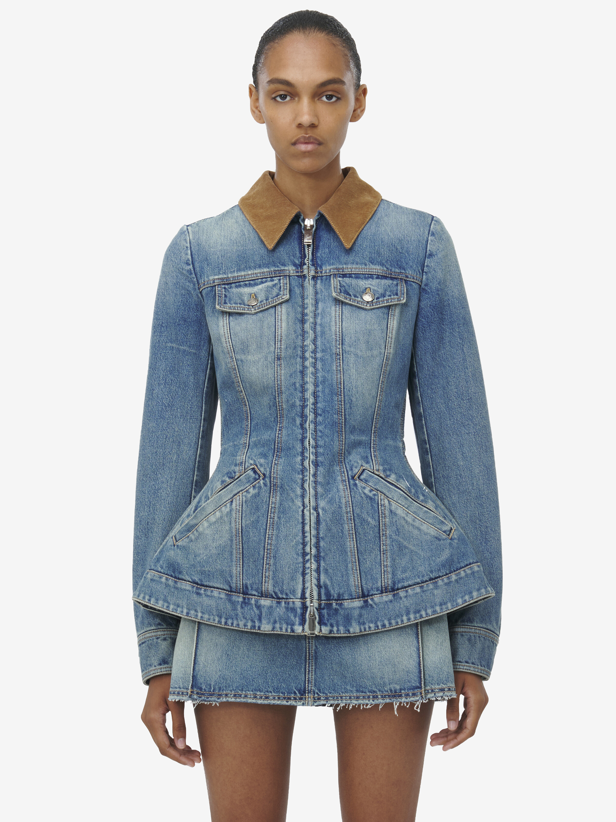 Women's Peplum Denim Jacket in Stone Washed in Cotton | Alexander McQueen - image 6