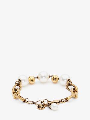 Pearl-like Skull Chain Bracelet in Antique Gold | Alexander McQueen HK