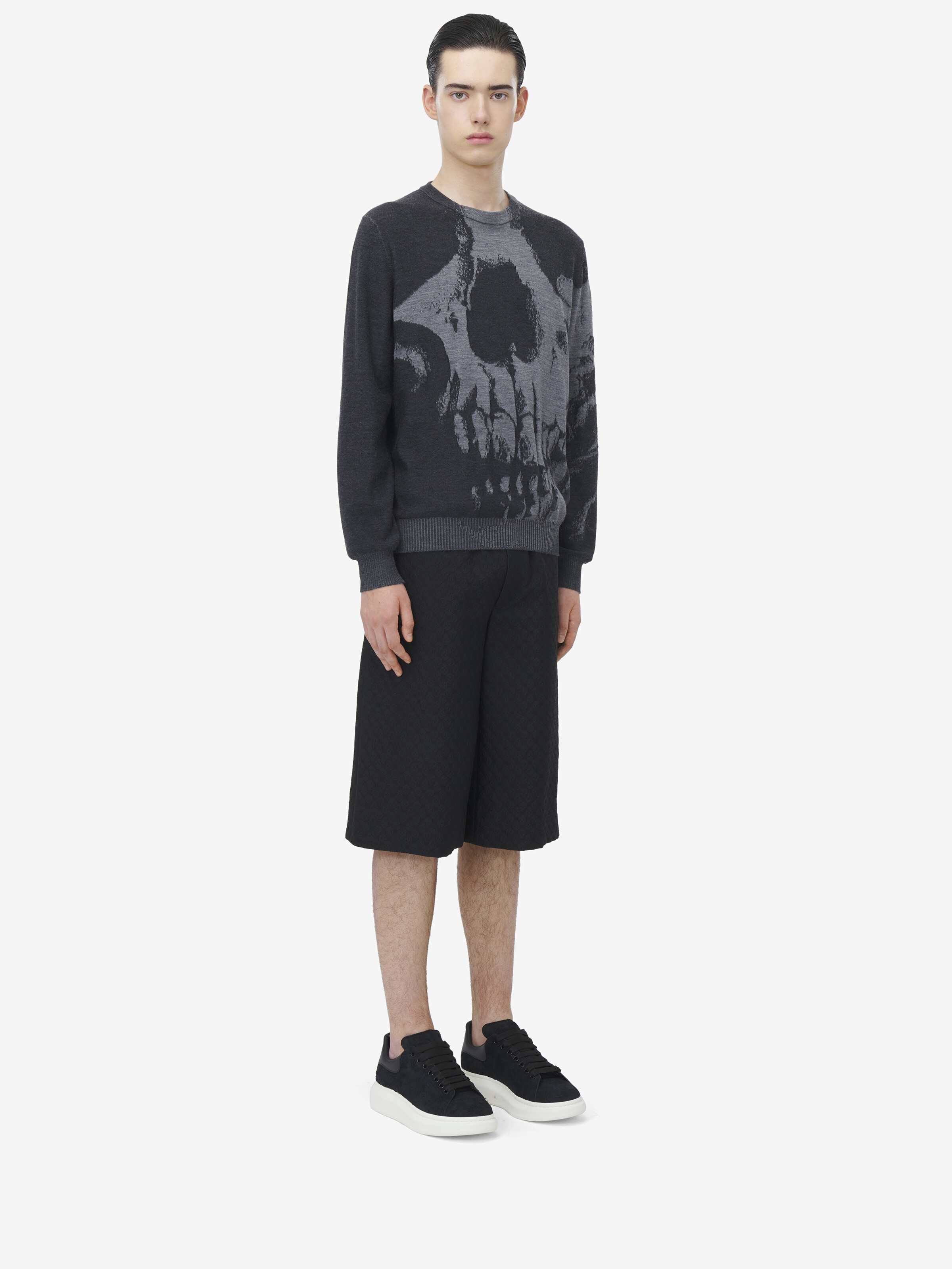Men's Skull Sweater in Black/Grey in 100% Wool | Alexander McQueen - image 3